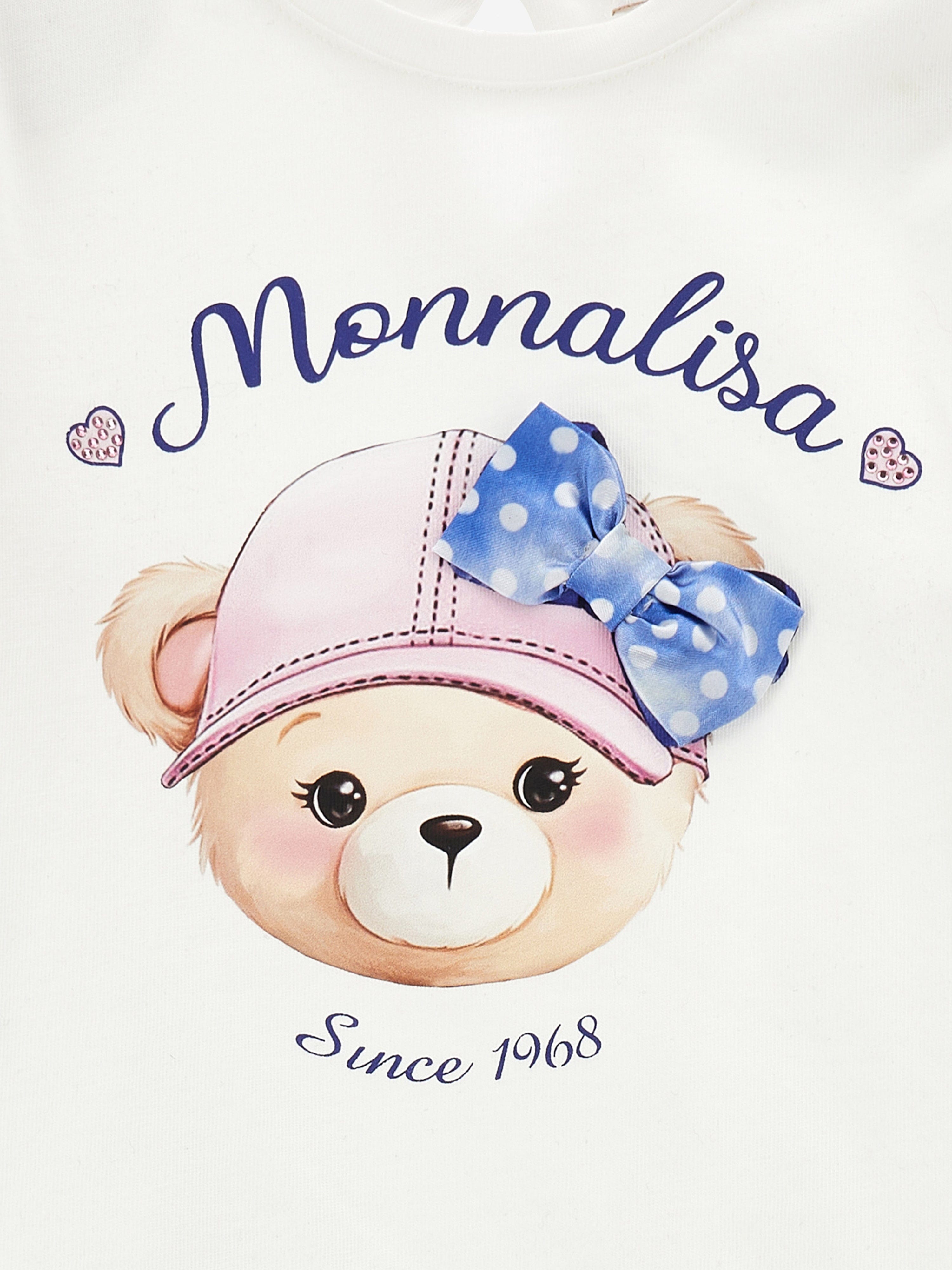 Monnalisa Baby Girls Long Sleeve Teddy T-Shirt in White Pick A Best For Sale