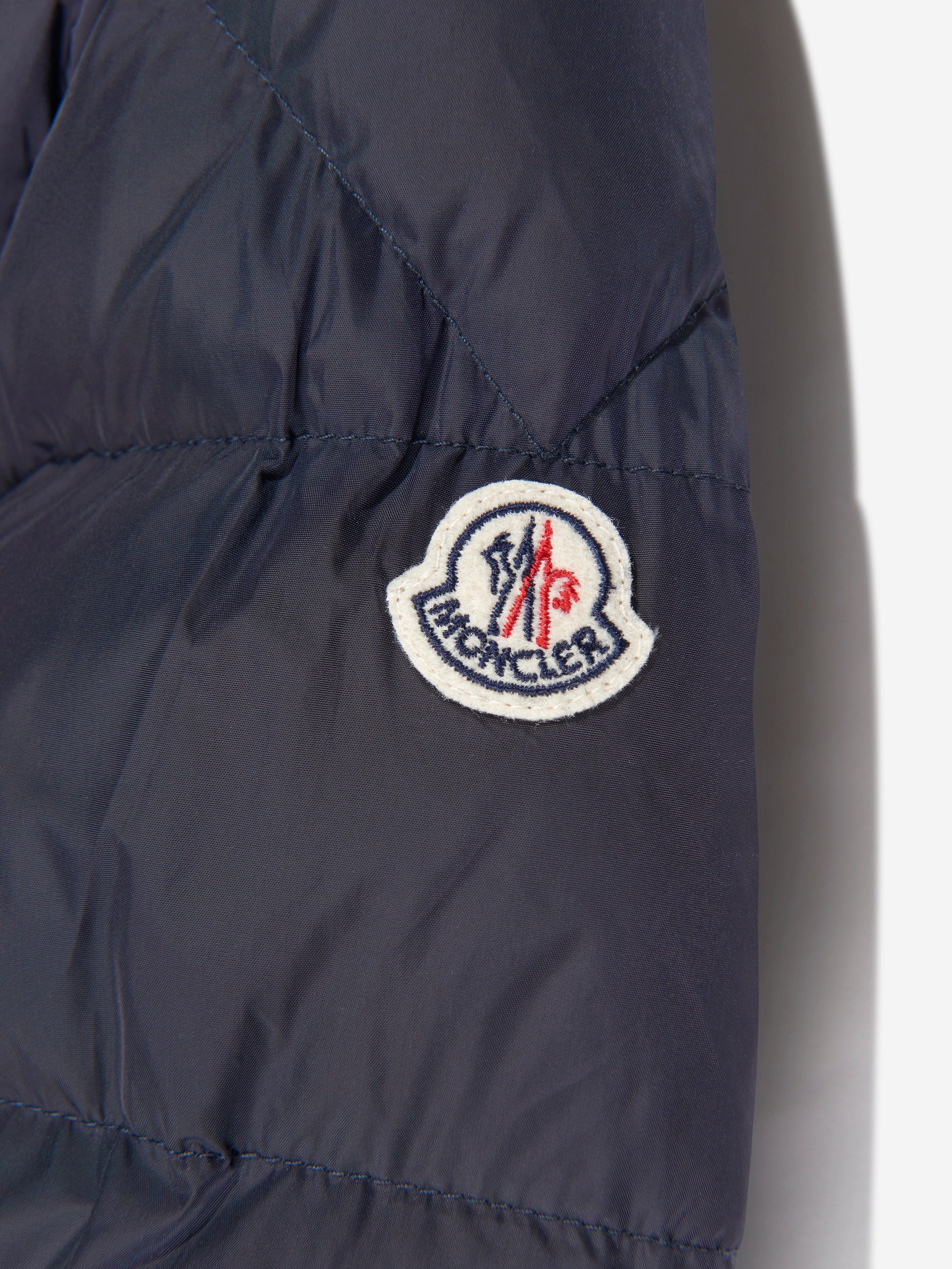 Moncler Enfant Boys Down Padded Mark Short Parka in Navy Finishline For Sale