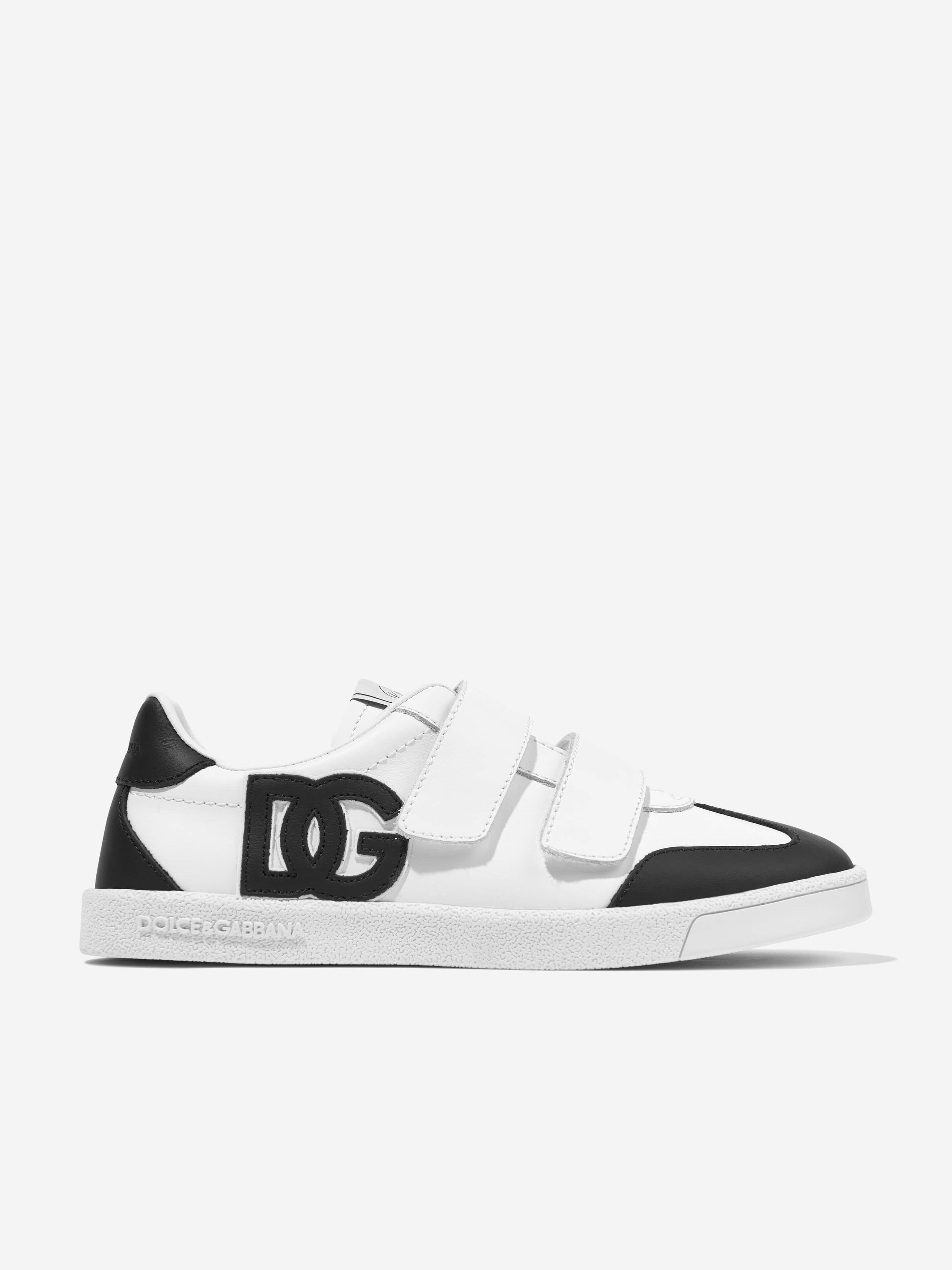 Dolce & Gabbana Boys Leather Portofino Trainers in White Outlet Footlocker Finishline