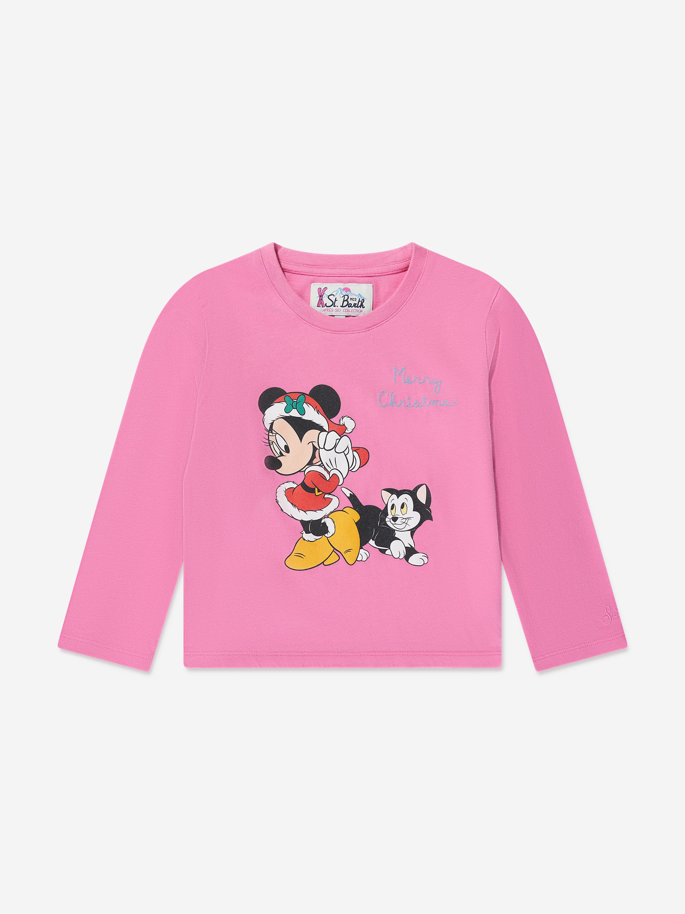 MC2 Saint Barth Girls Minnie Christmas Long Sleeve T-Shirt in Pink Sale Genuine
