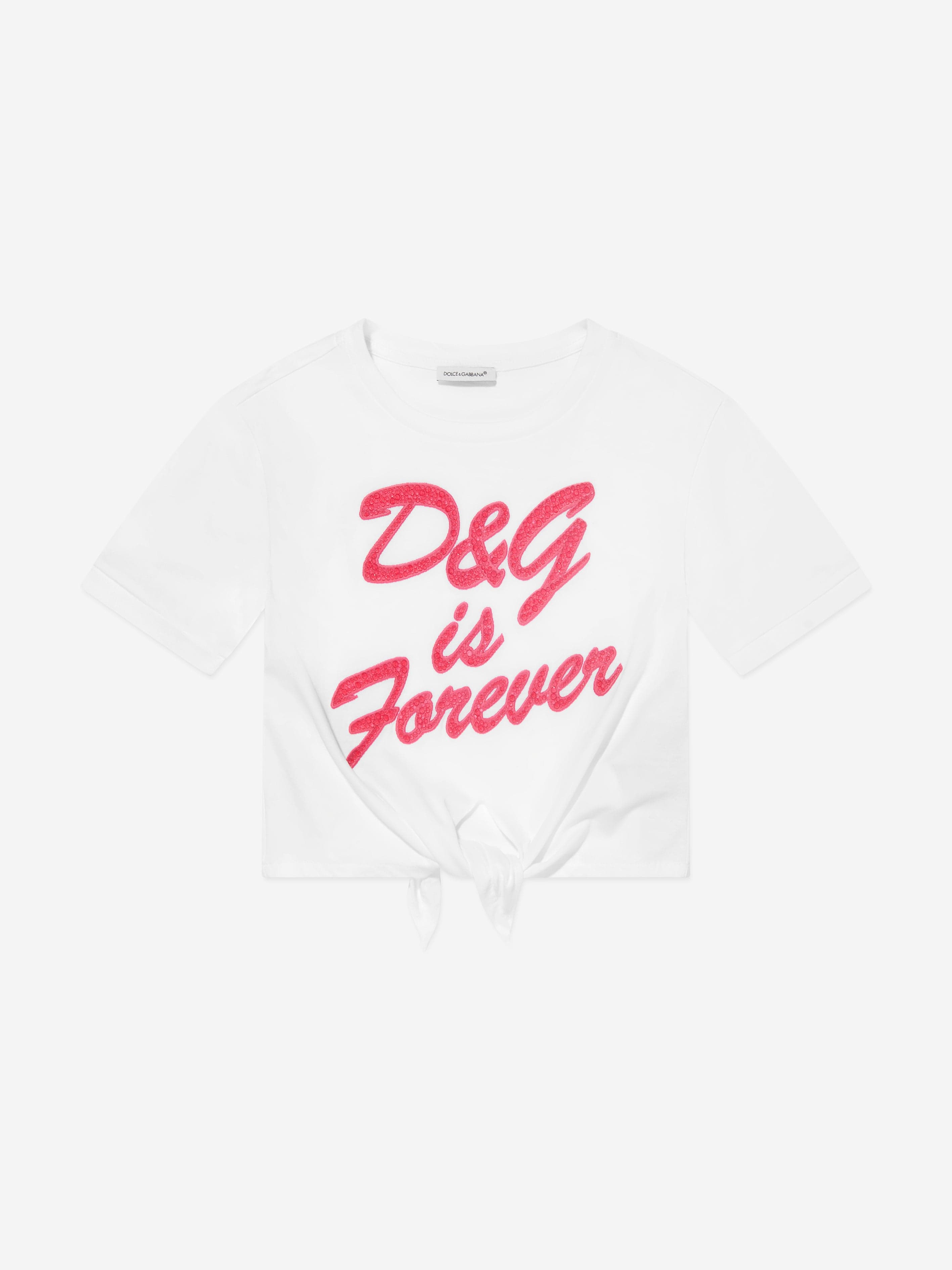 Dolce & Gabbana Girls Logo Tie Front T-Shirt in White Discount Order