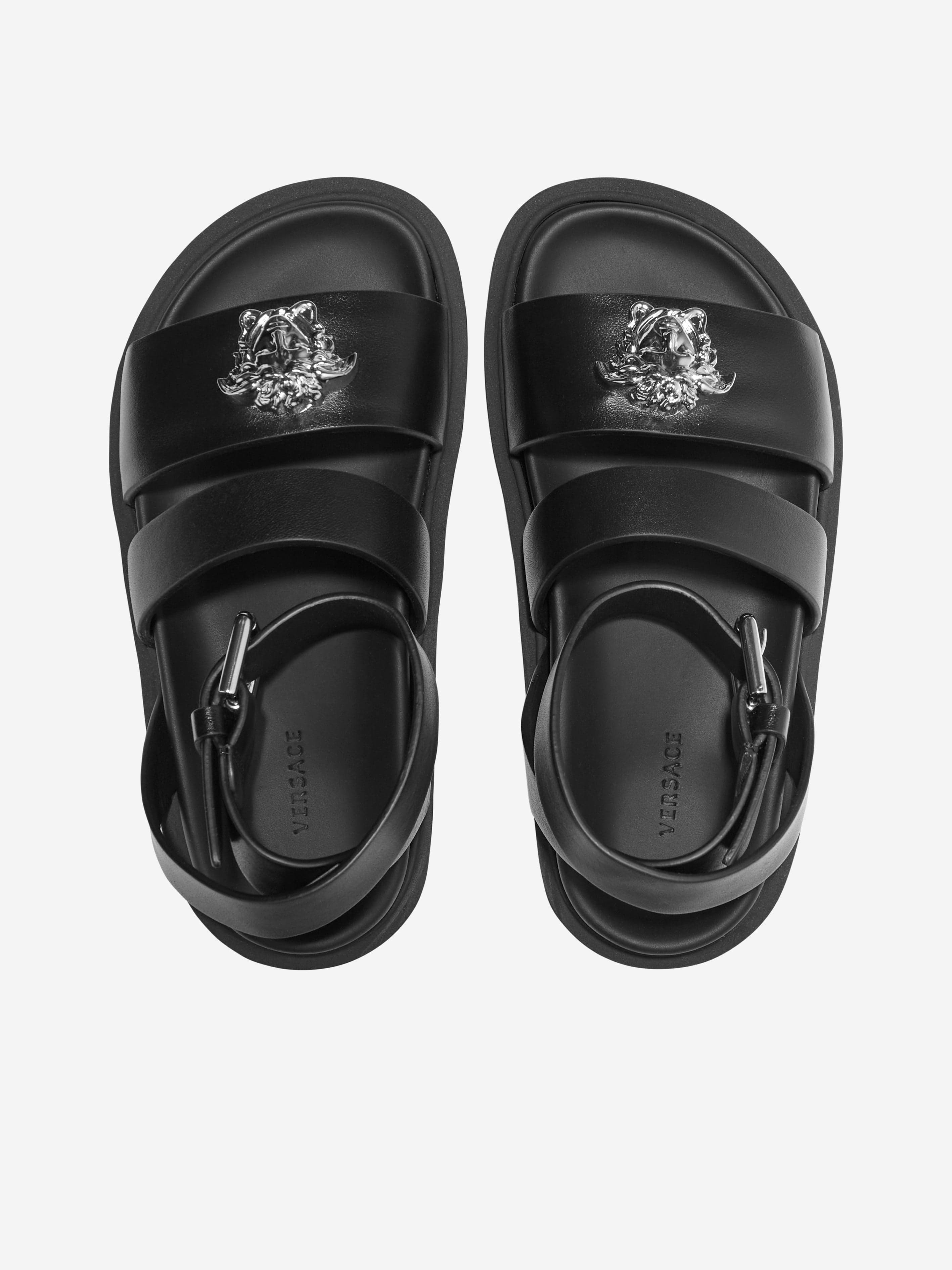 Versace Kids Leather Medusa Logo Sandals in Black For Nice Cheap Online