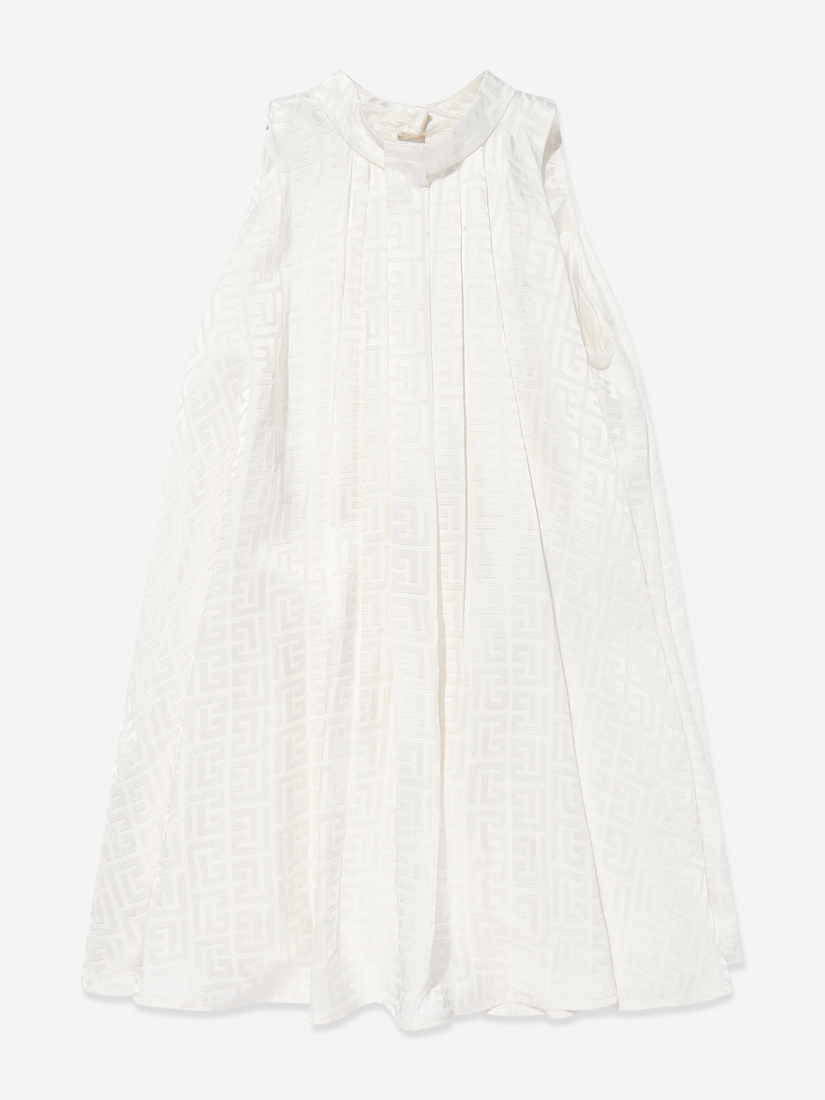 Balmain Girls Sleeveless Monogram Dress in Ivory Discount Big Discount