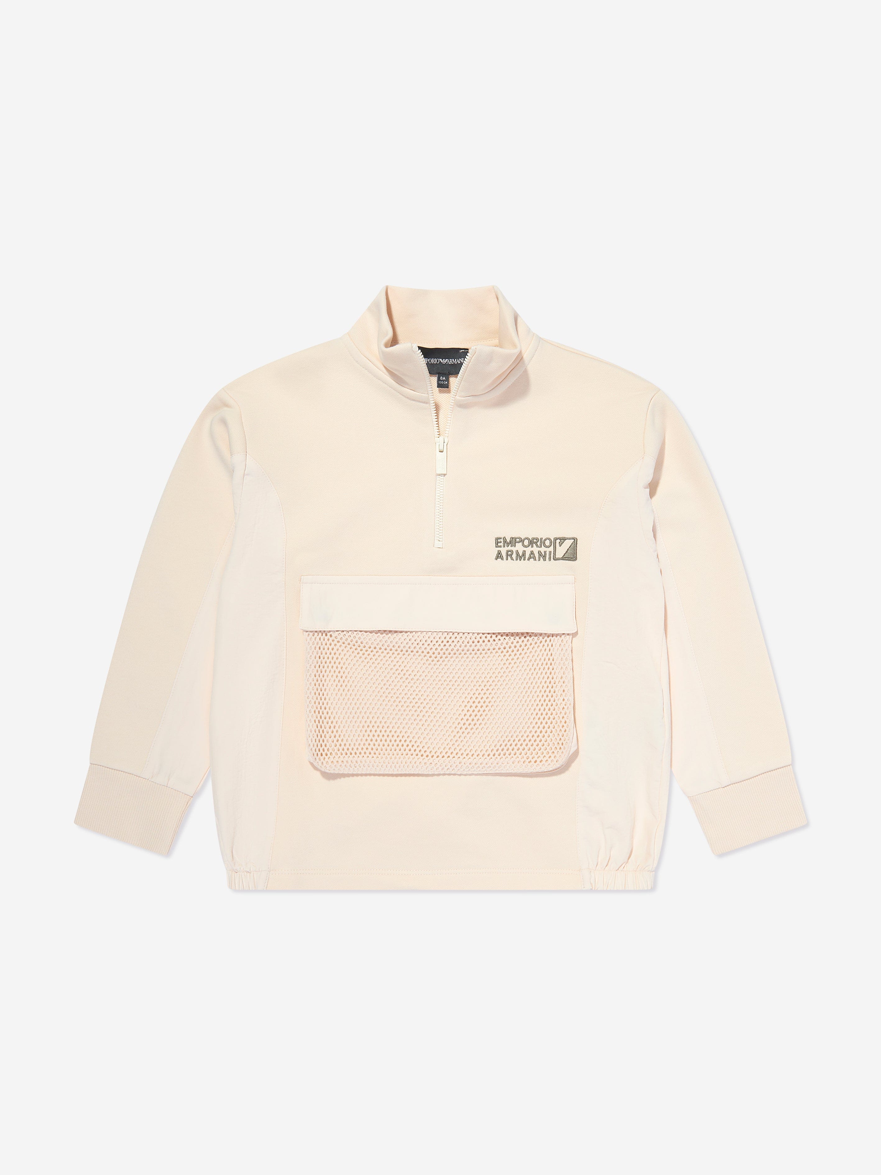 Emporio Armani Boys Half Zip Pocket Sweatshirt in Beige Sale Genuine