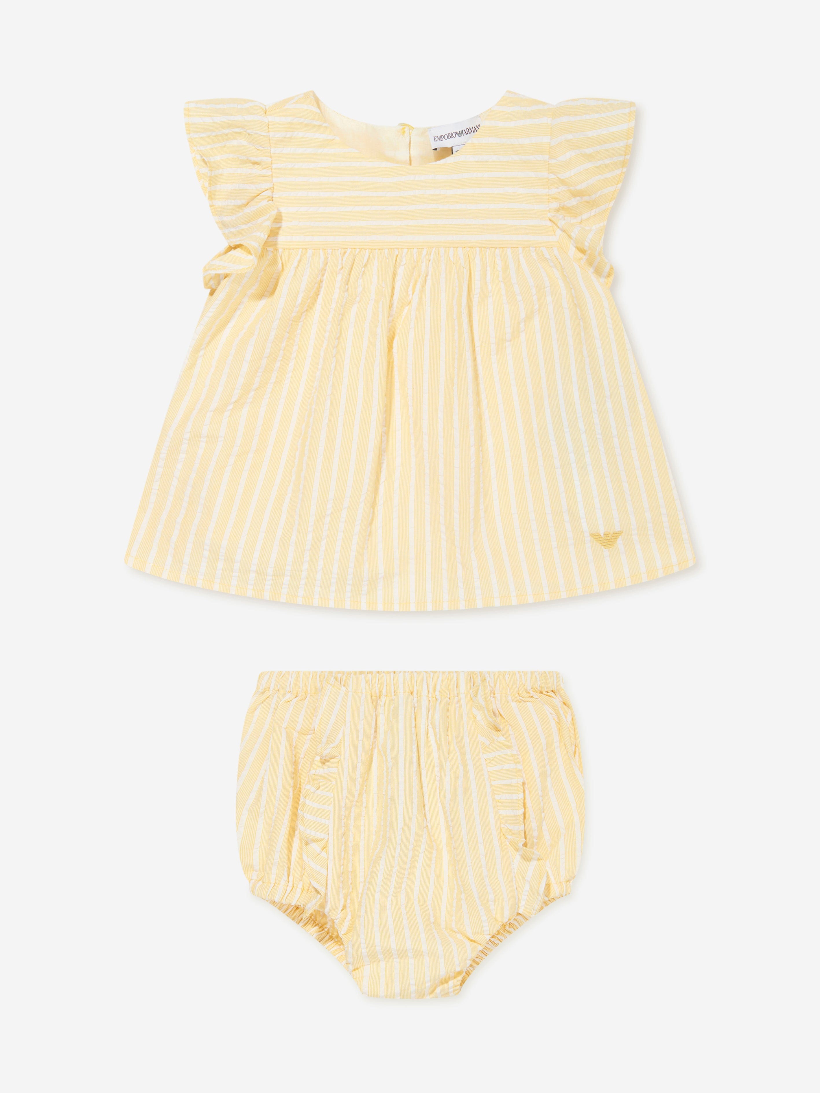Emporio Armani Baby Girls Striped Short Set in Yellow Free Shipping Shop For