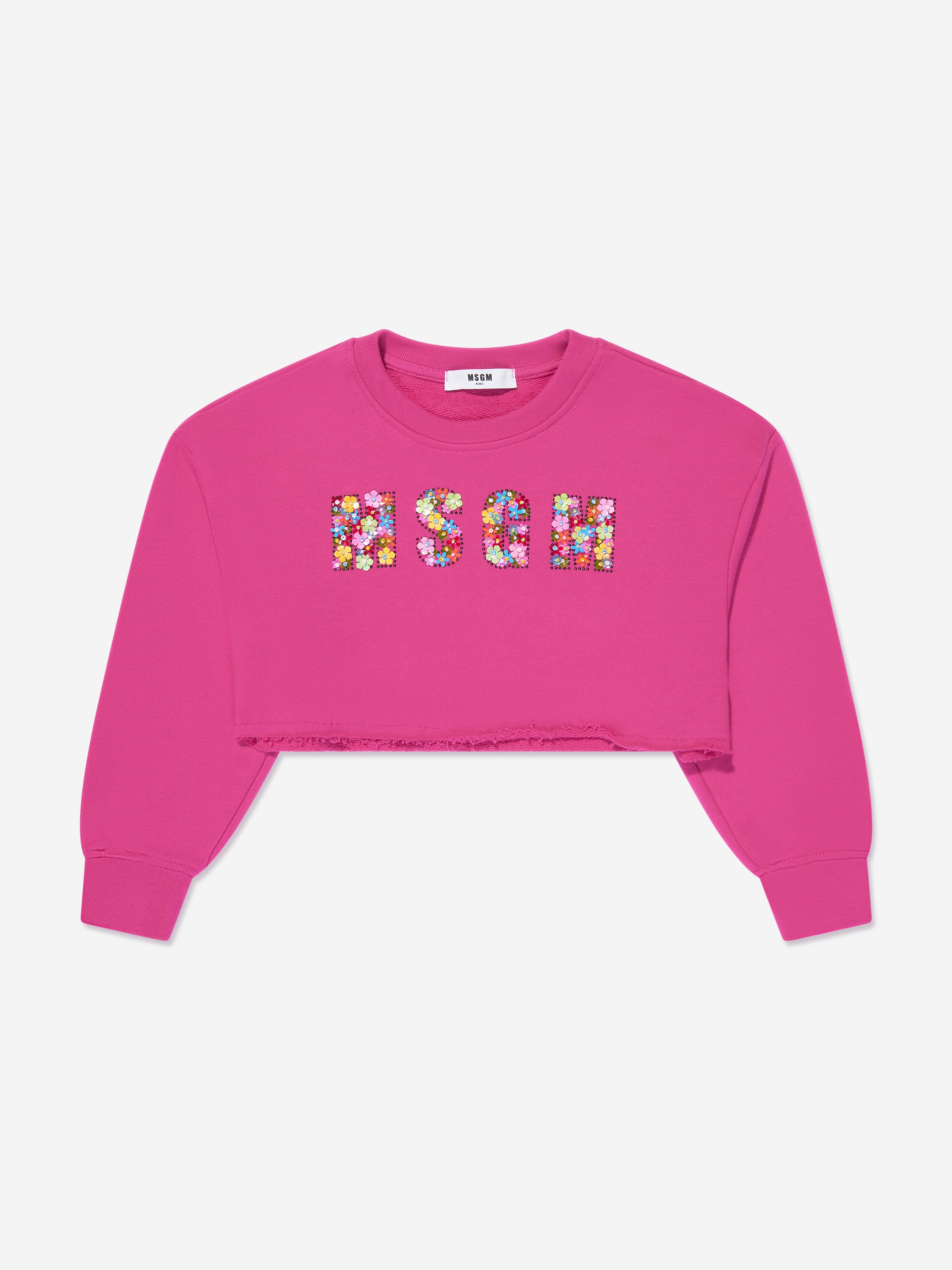 MSGM Girls Cropped Logo Sweatshirt in Pink Reliable For Sale