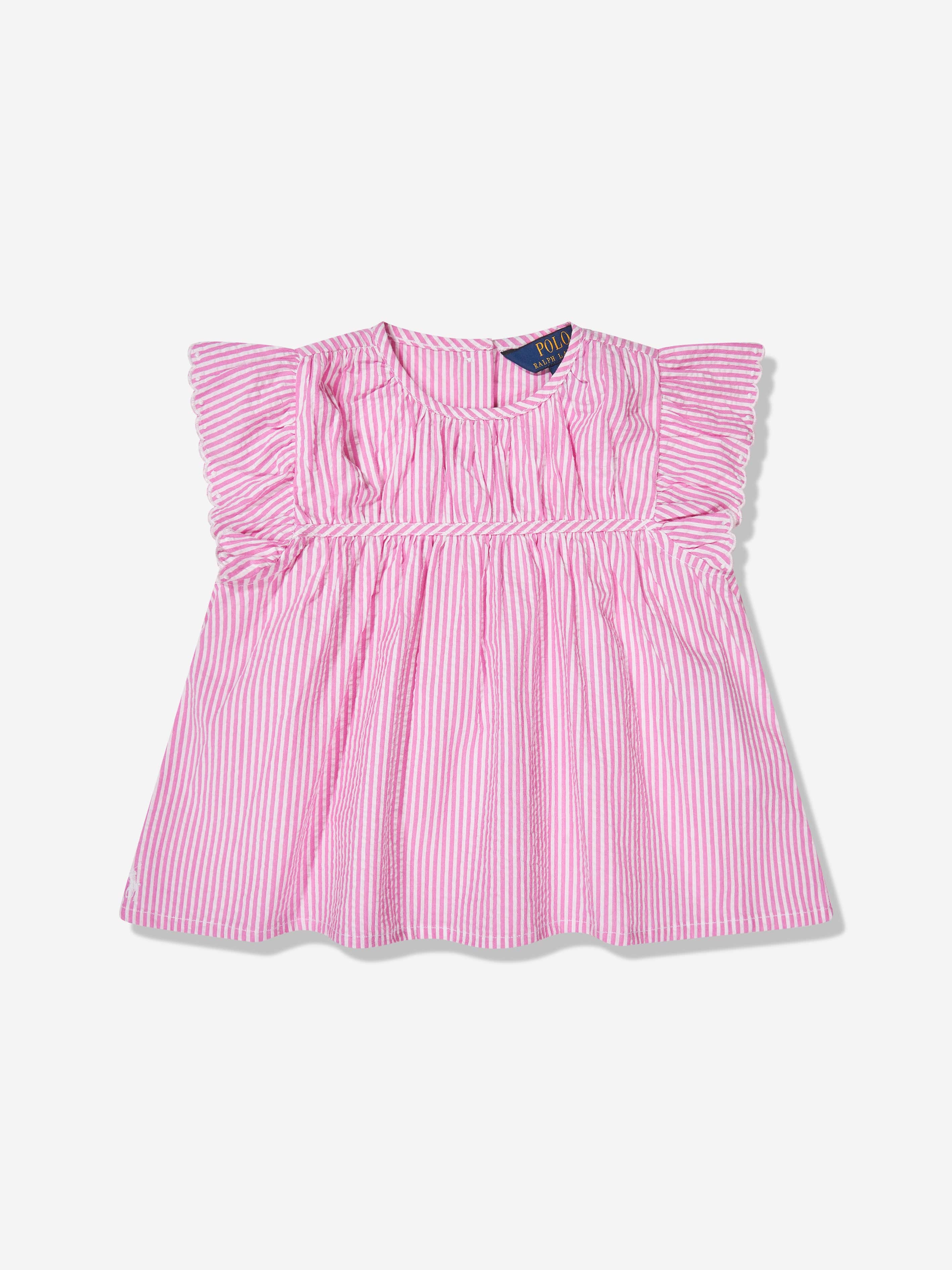 Ralph Lauren Girls Striped Blouse in Pink Excellent Sale Online