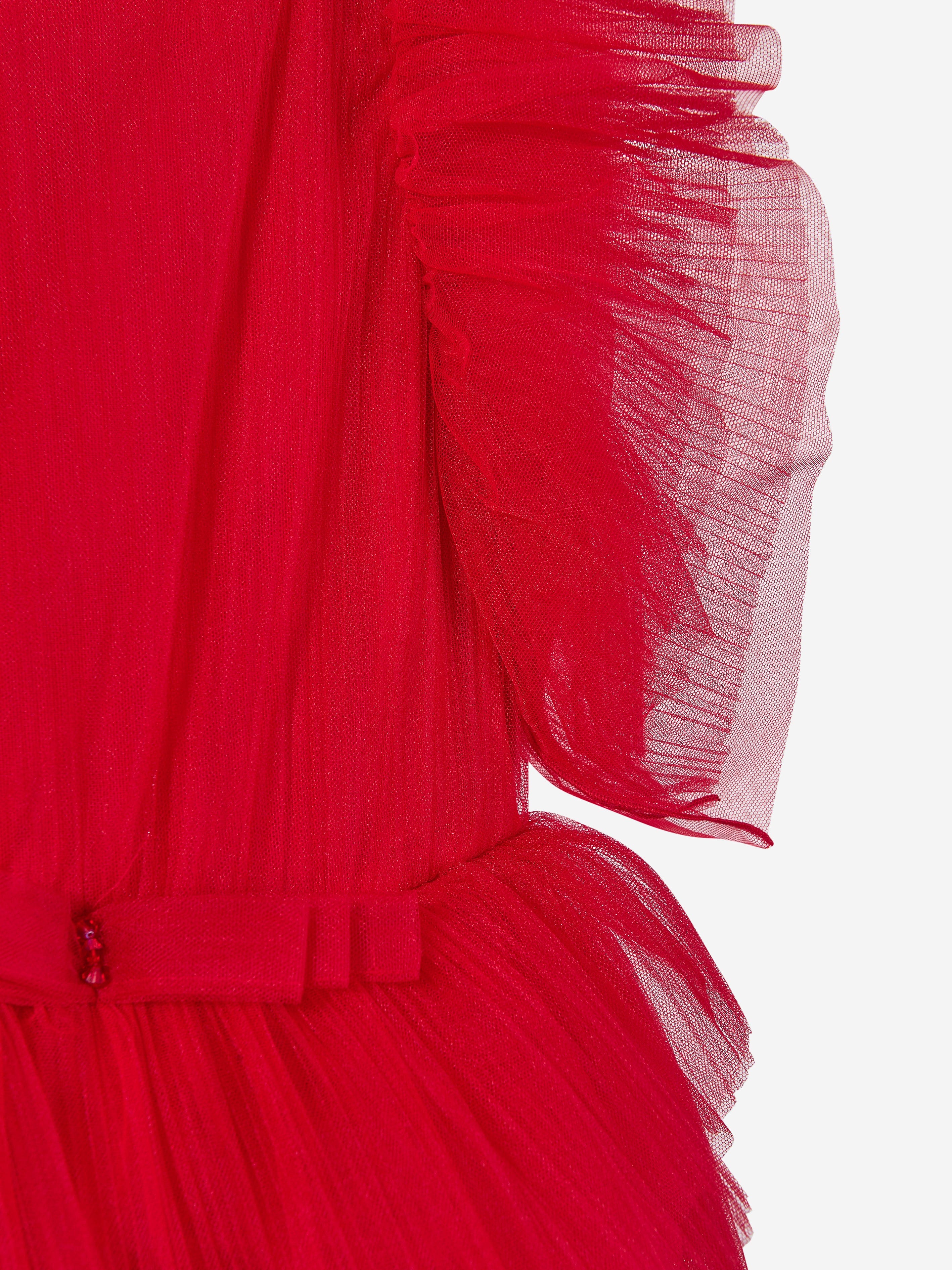 Marchesa Girls Pleated Tulle Flounce Gown in Red Cheap Sale 2025 Unisex