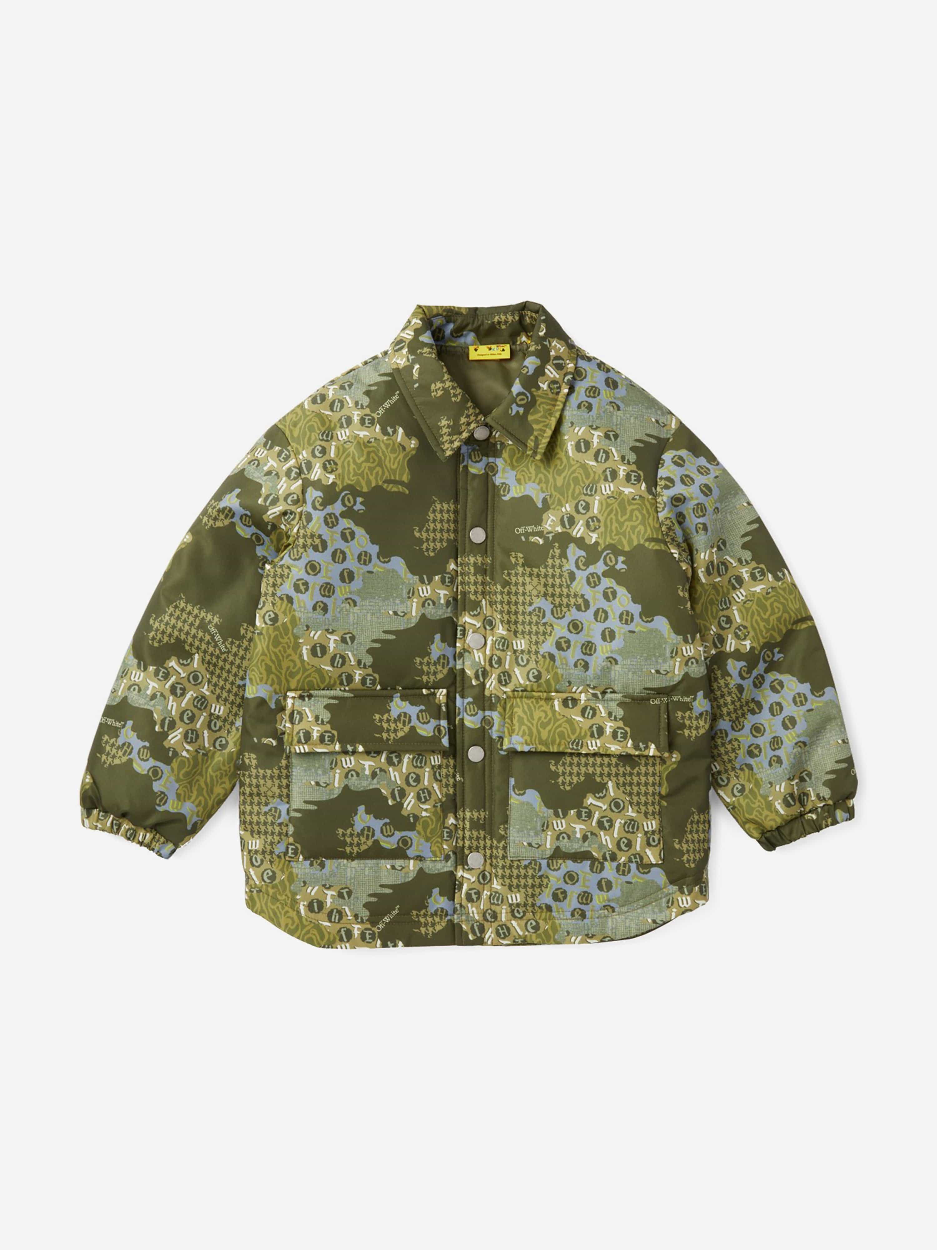Off-White Boys Crazy Camo Padded Jacket in Green Outlet Top Quality