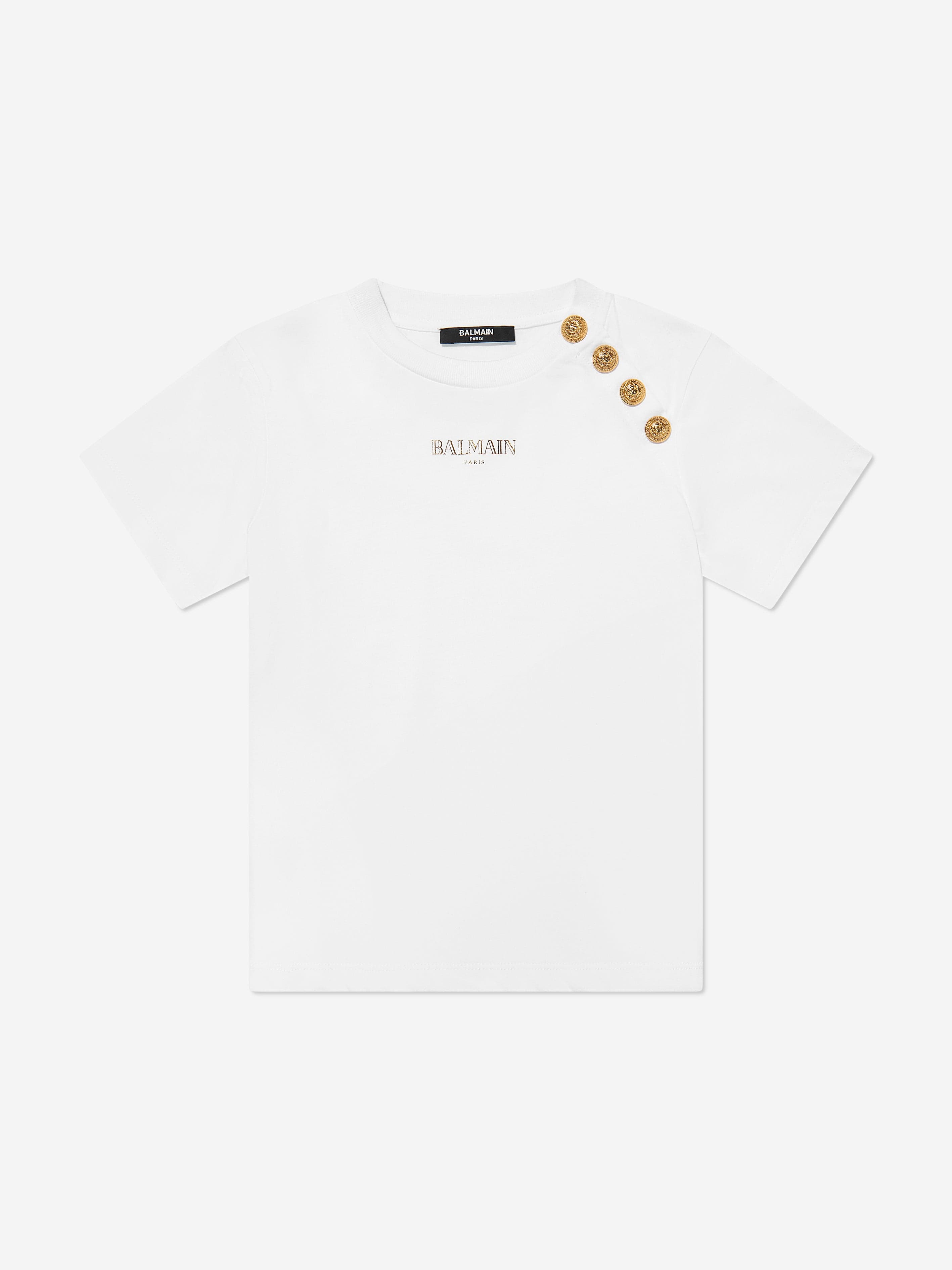 Balmain Girls Buttoned Logo T-Shirt in White Footlocker Finishline For Sale