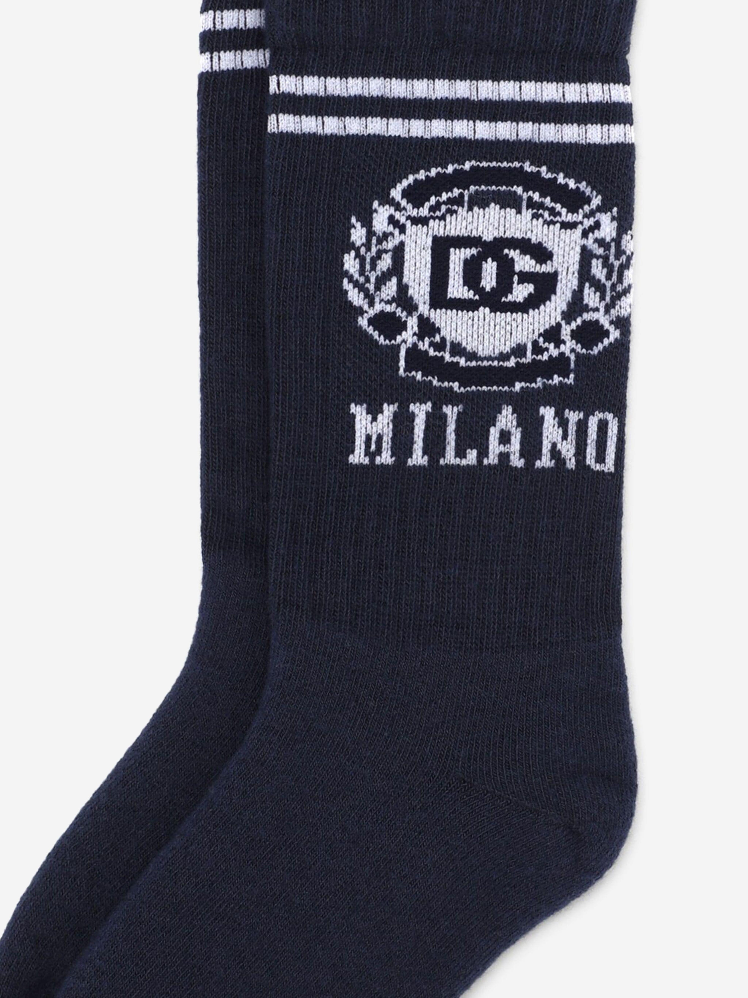 Dolce & Gabbana Boys Milano Logo Socks in Navy Free Shipping Low Cost