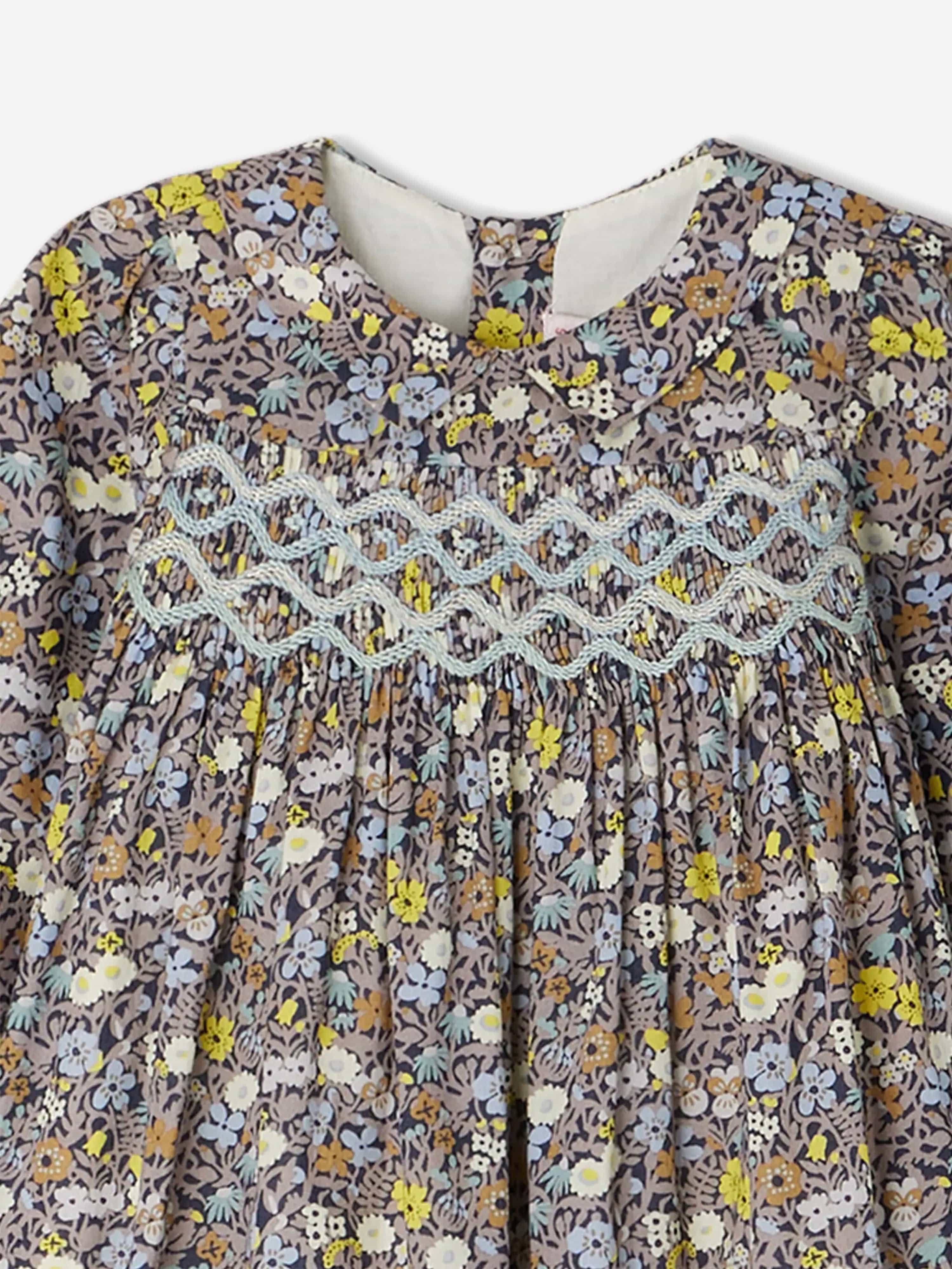 Bonpoint Baby Girls Floral Smocked Trinite Dress in Grey Clearance Affordable