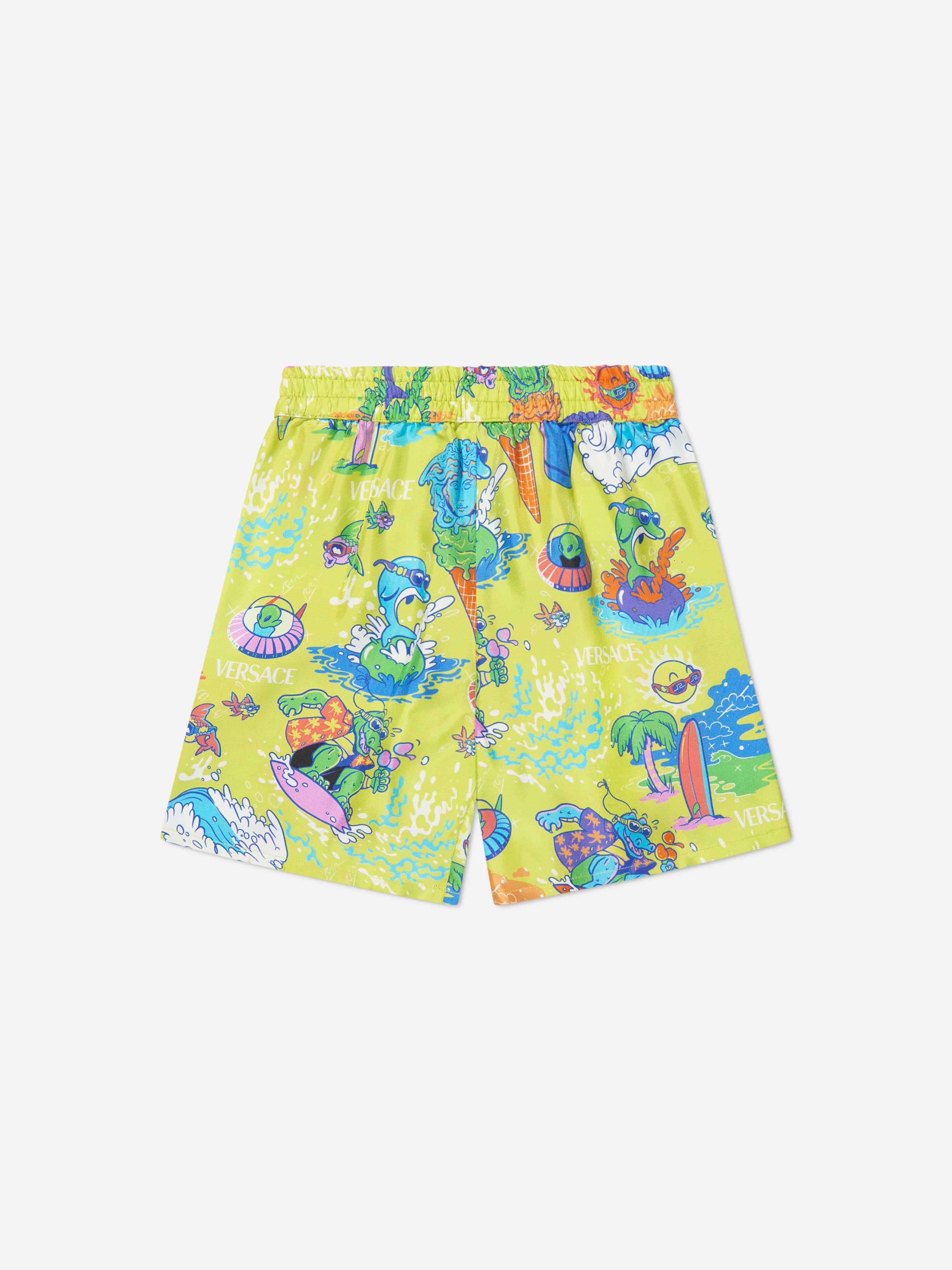 Versace Boys Silk Bermuda Shorts in Yellow Supply Sale Online