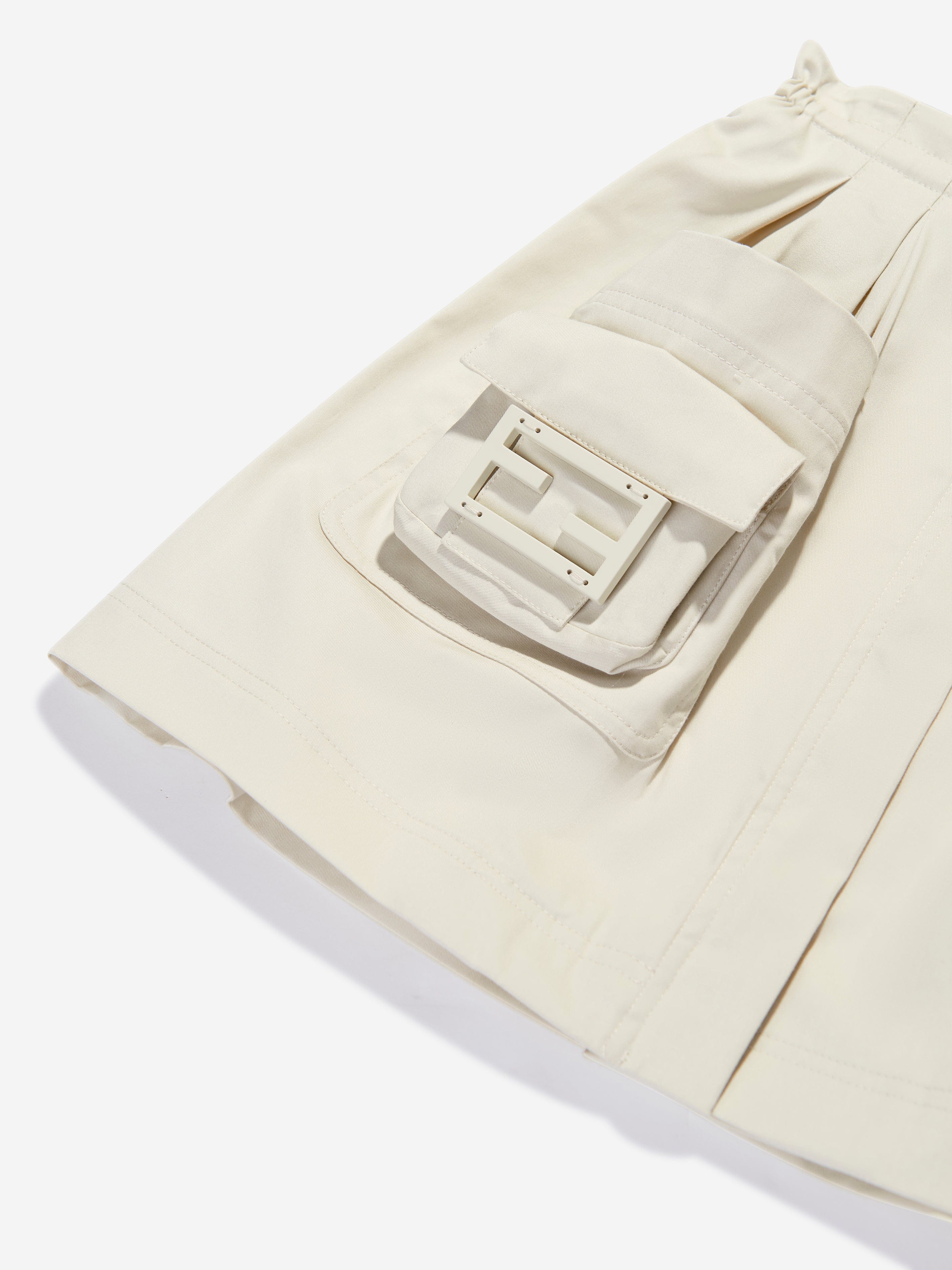Fendi Girls Cargo Pocket Skirt in Ivory Discount View