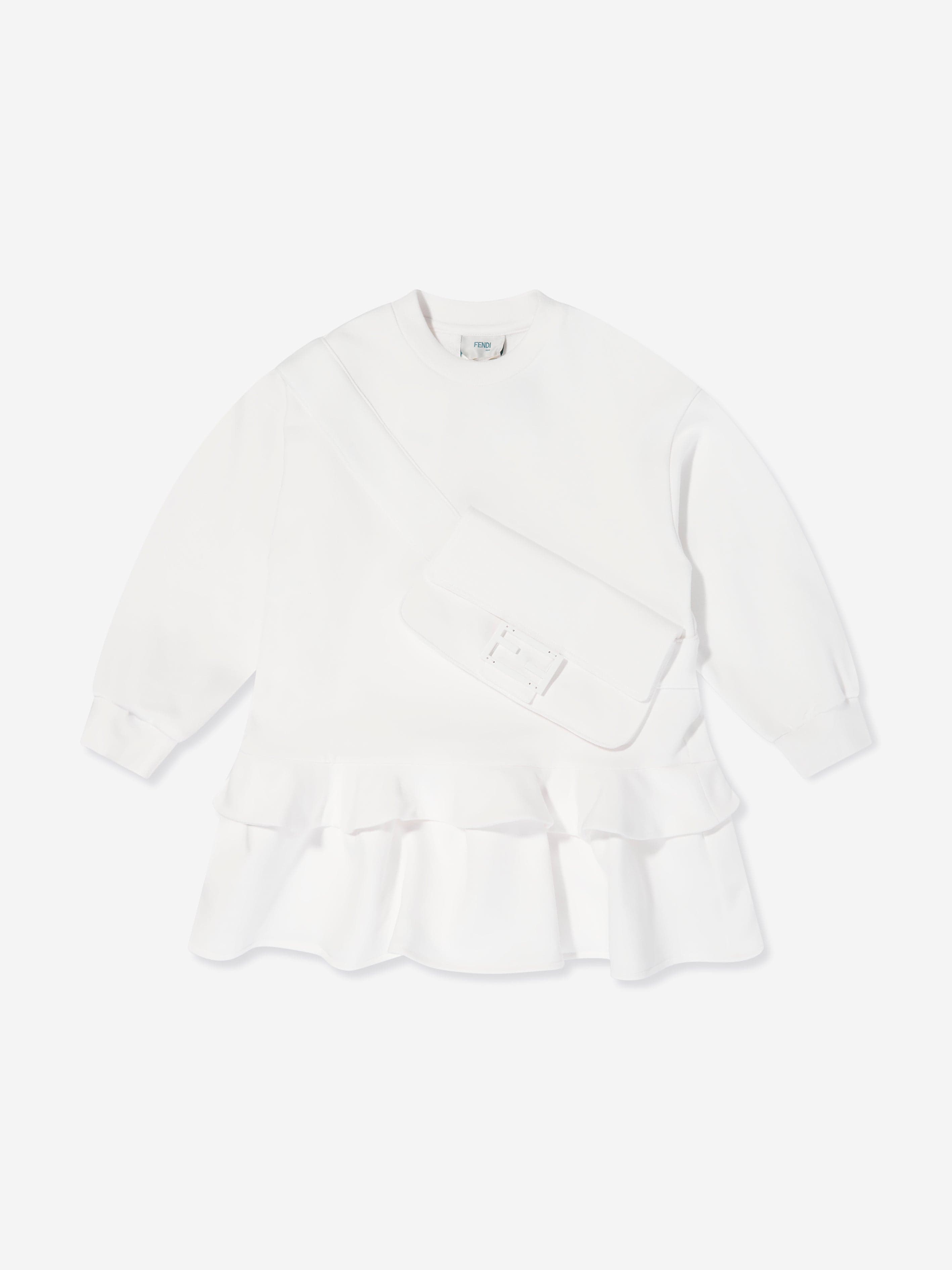 Fendi Girls Baguette Pocket Sweater Dress in White Cheapest For Sale