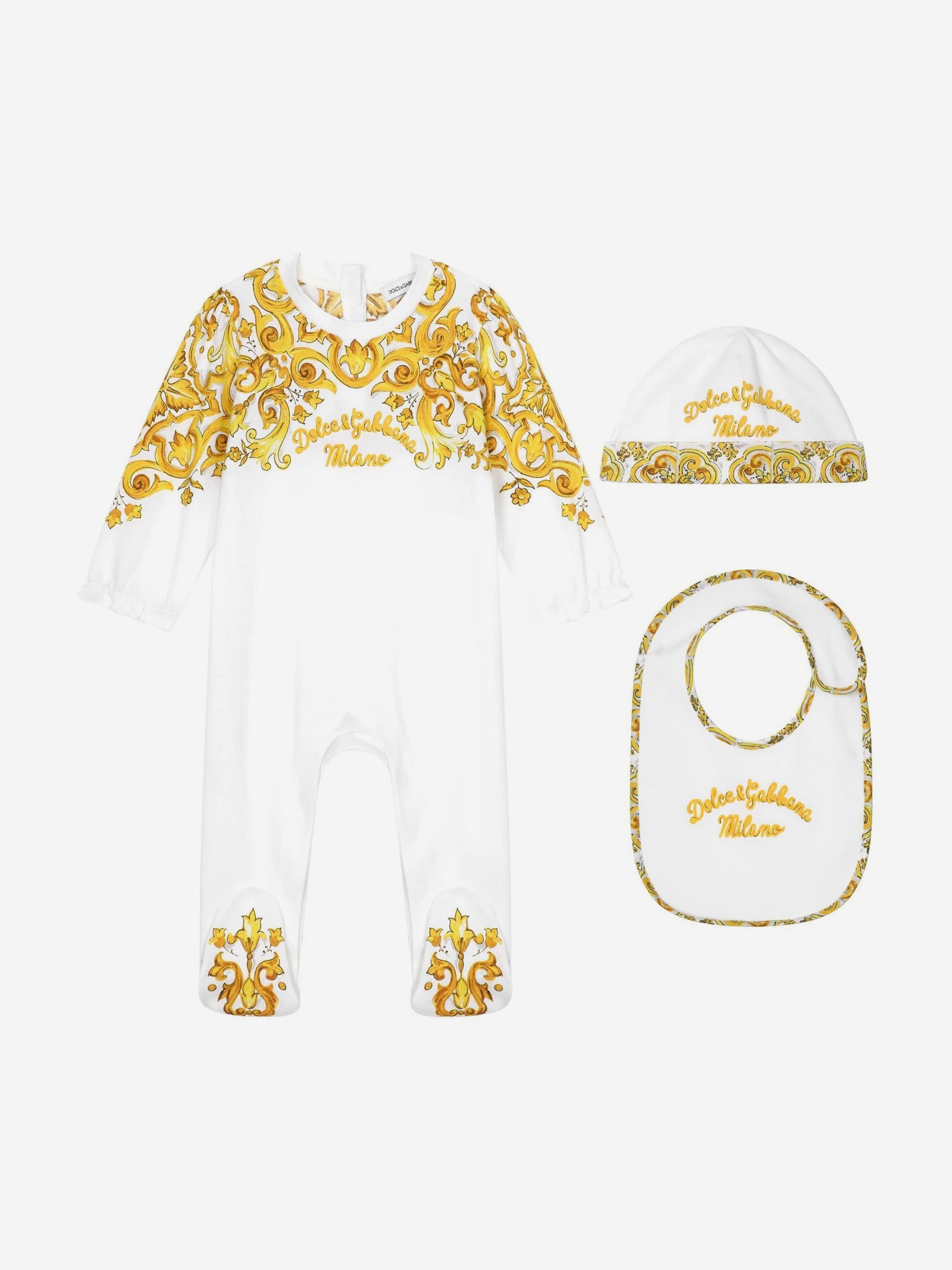 Dolce & Gabbana Baby Girls Maiolica Babygrow Gift Set in Yellow Discount Supply