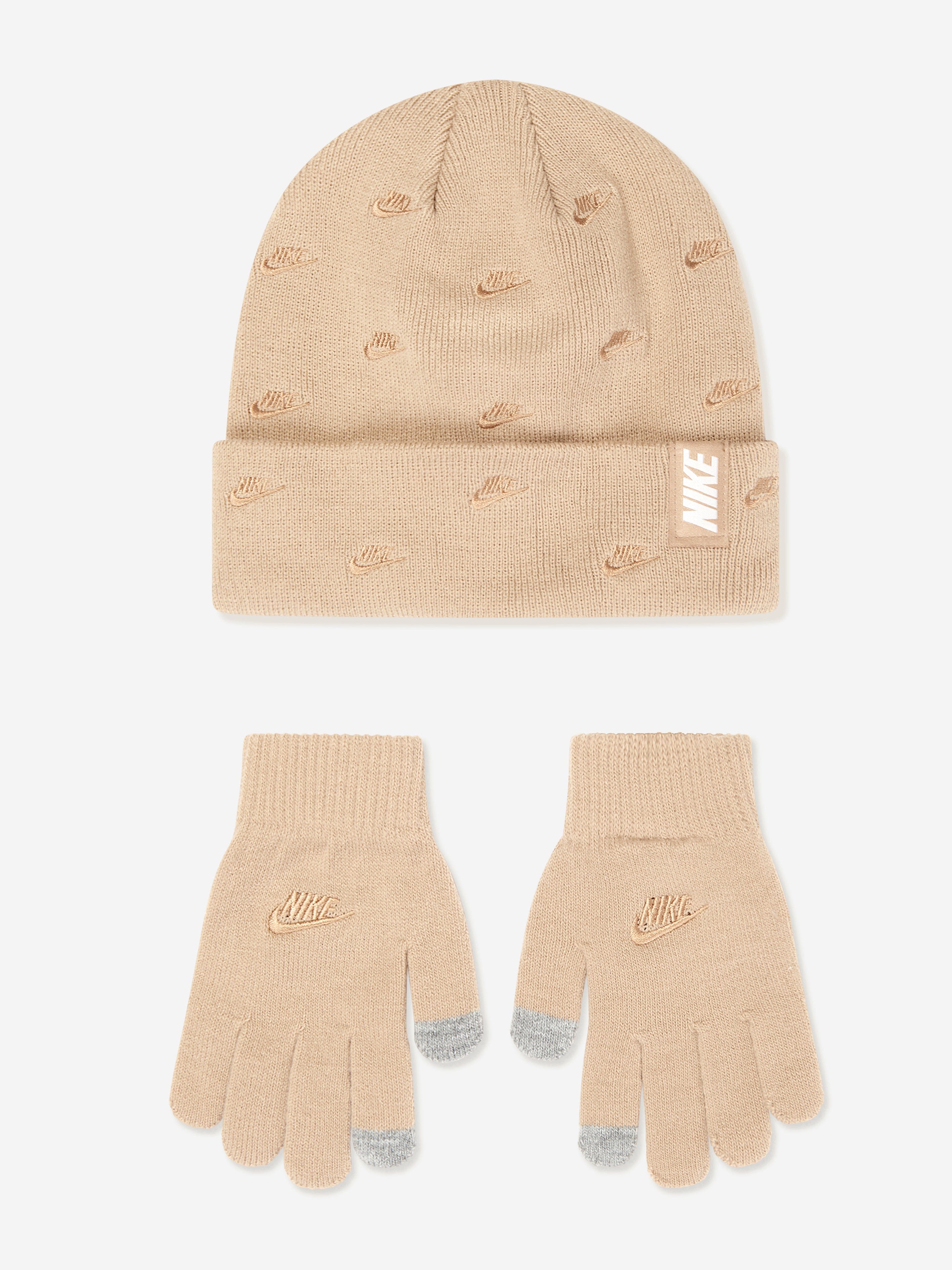 Kids Futura Beanie and Glove Set in Beige Online Online Clearance