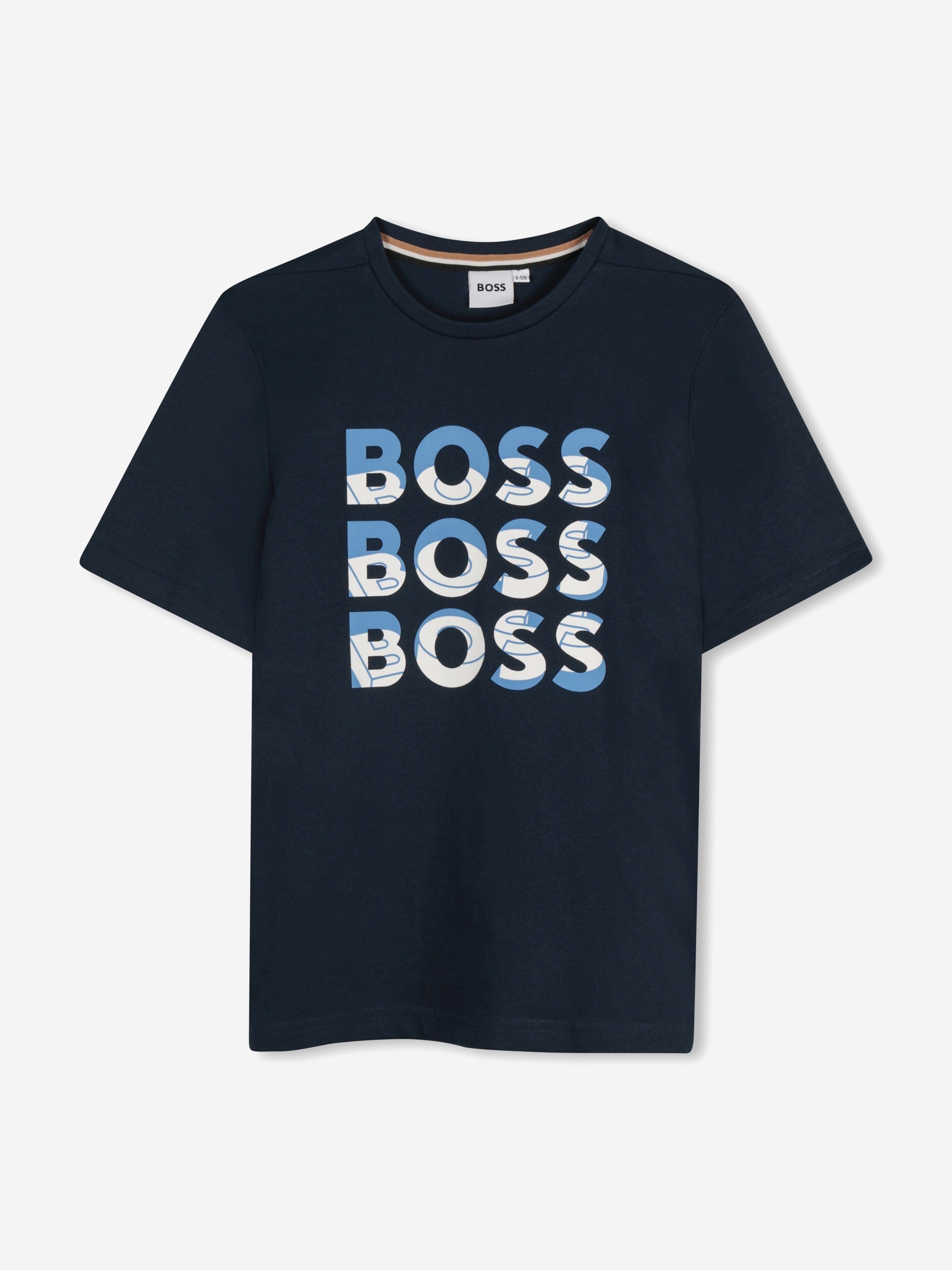BOSS Boys Multi Logo T-Shirt in Navy Free Shipping Get To Buy