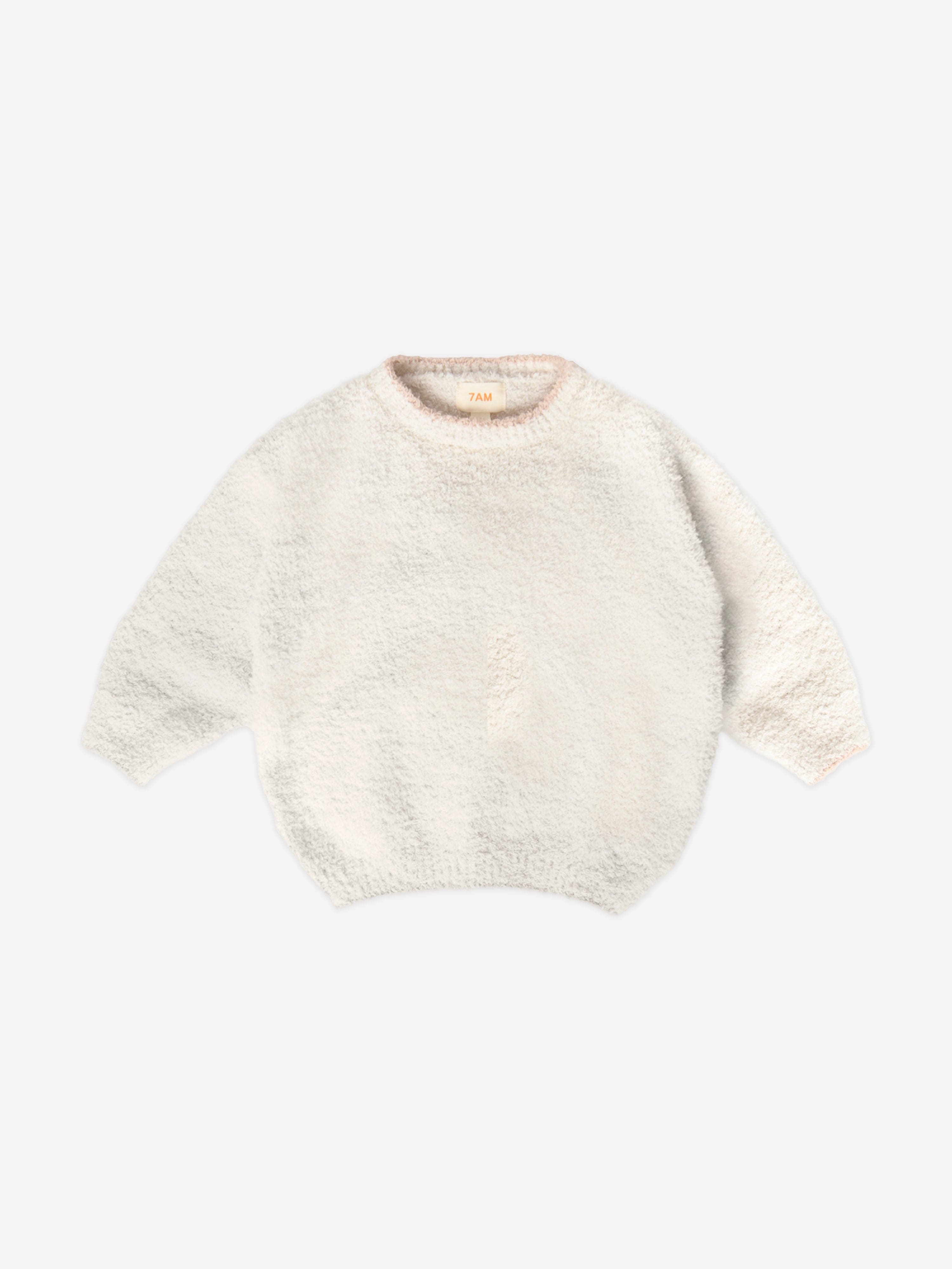 7AM Enfant Baby Fuzzy Boxy Sweater in Ivory High Quality Buy Online