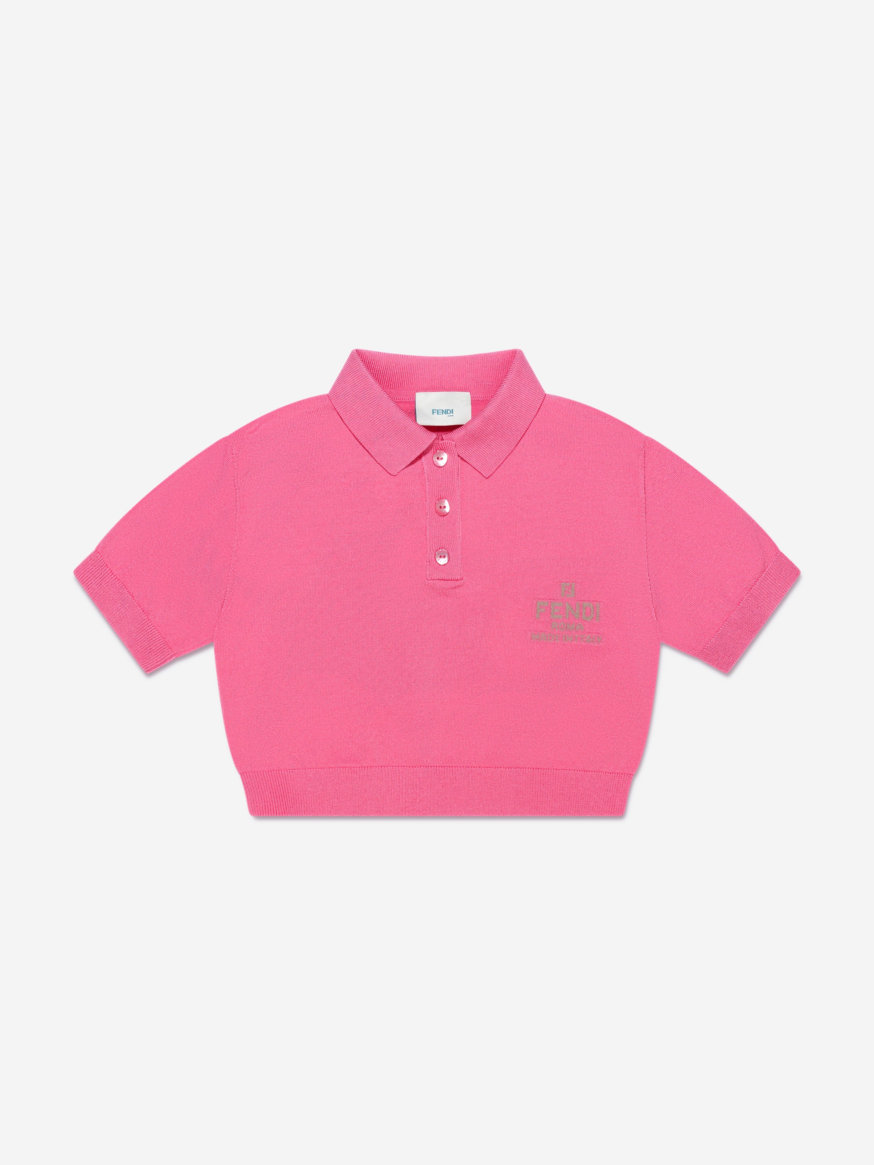 Fendi Girls Cropped Logo Polo Shirt in Pink Cheap Perfect