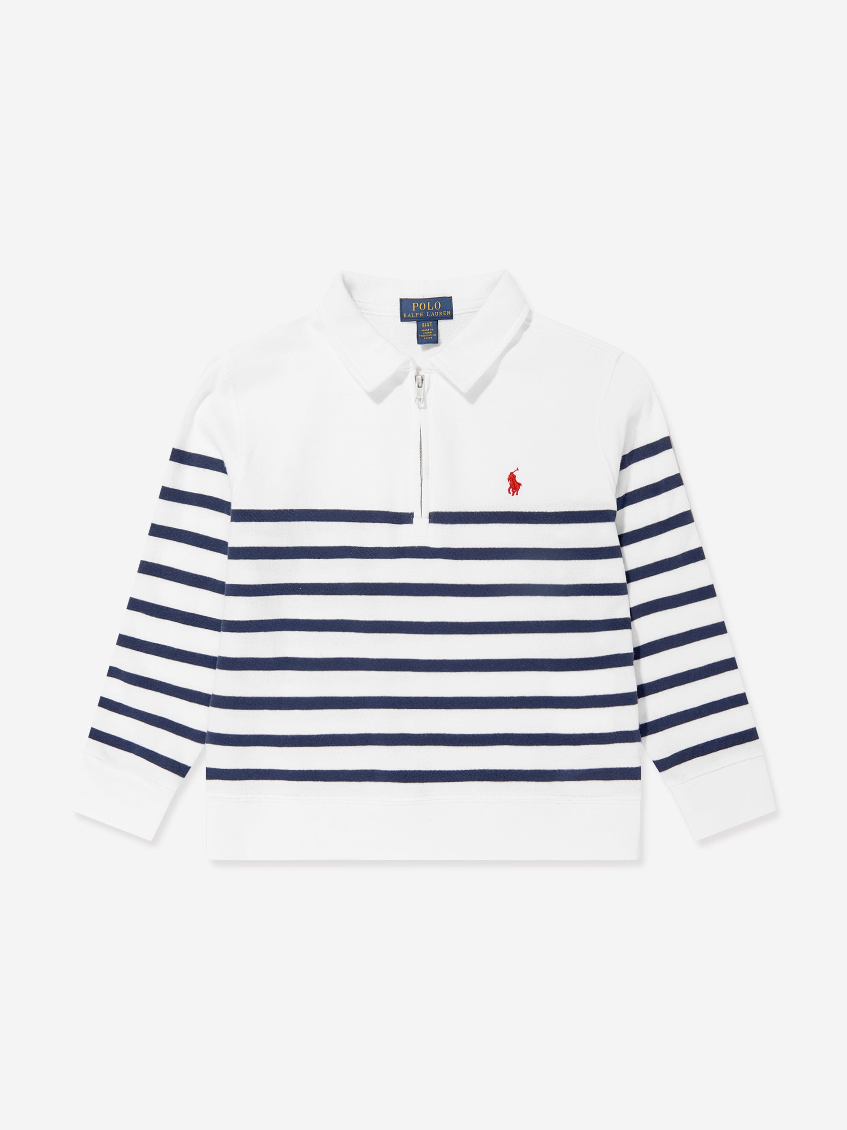 Ralph Lauren Boys Half Zip Striped Sweatshirt in White Sale Good Selling