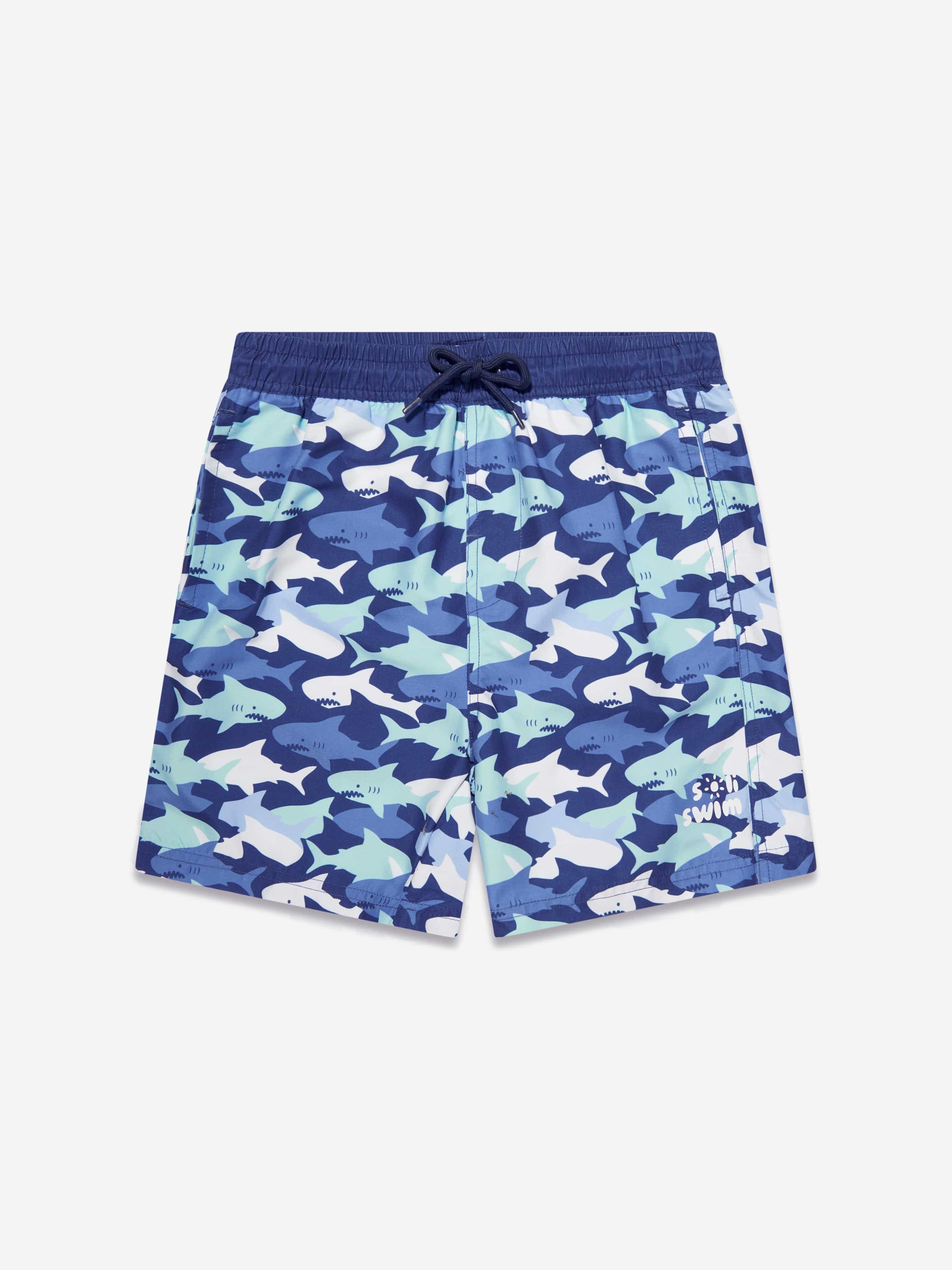 Soli Swim Boys Shark Swim Shorts (UPF50+) in Blue Popular