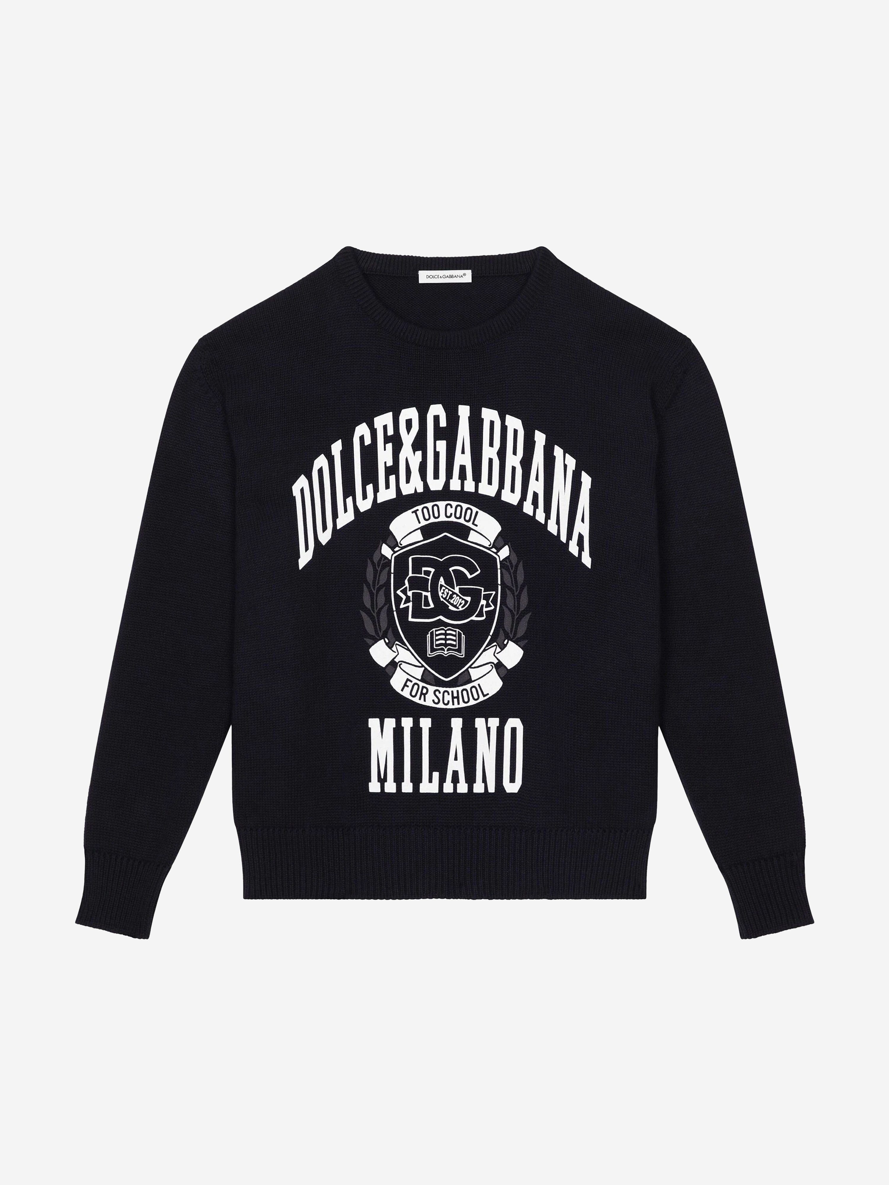 Dolce & Gabbana Boys Milano Logo Sweatshirt in Navy Buy Cheap Classic