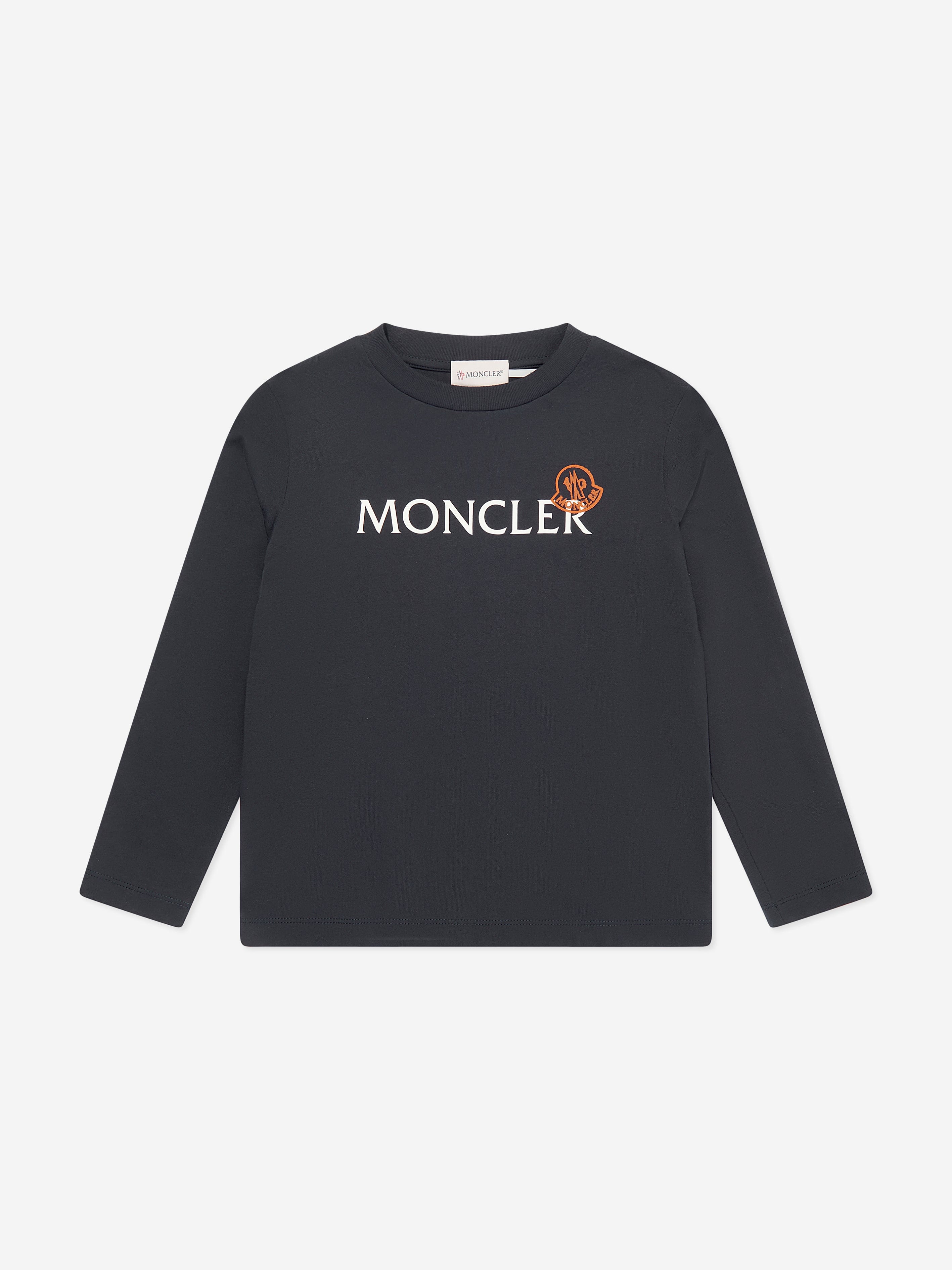 Moncler Enfant Boys Long Sleeve Logo T-Shirt in Navy Collections