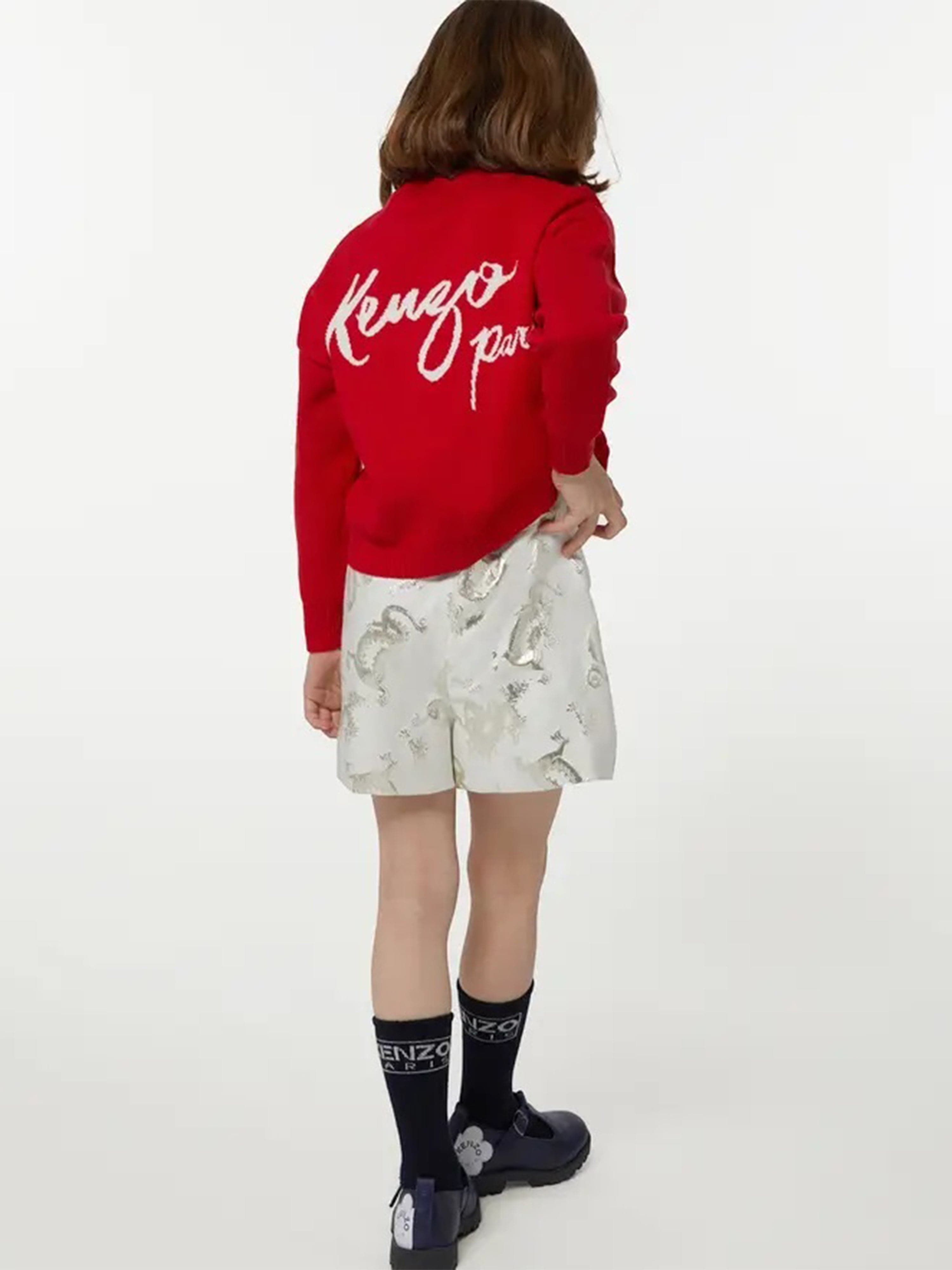 KENZO Girls Mettallic Dragon Print Shorts in Ivory Free Shipping Manchester Great Sale