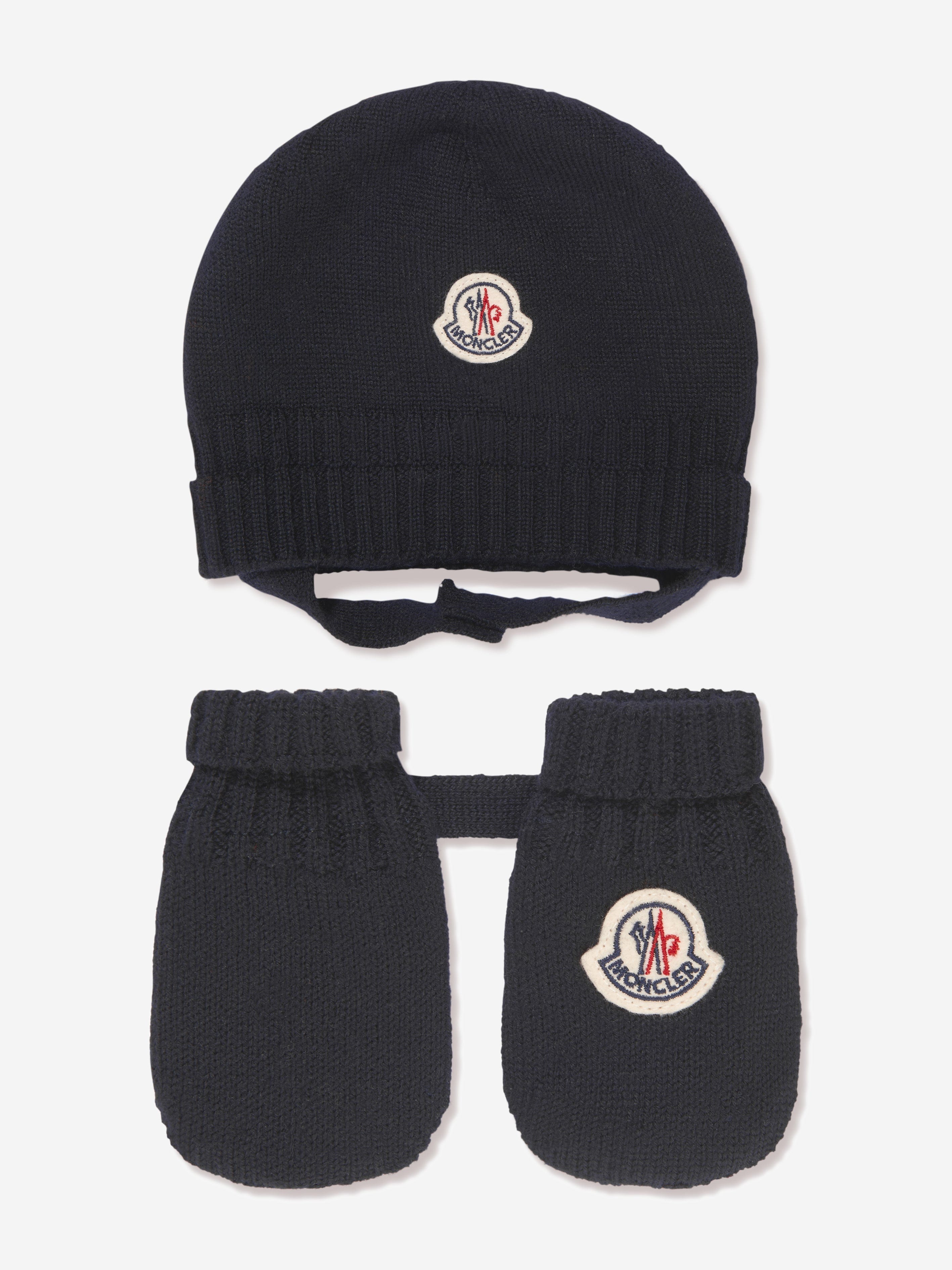 Moncler Enfant Baby Hat And Mittens Set in Navy Extremely For Sale