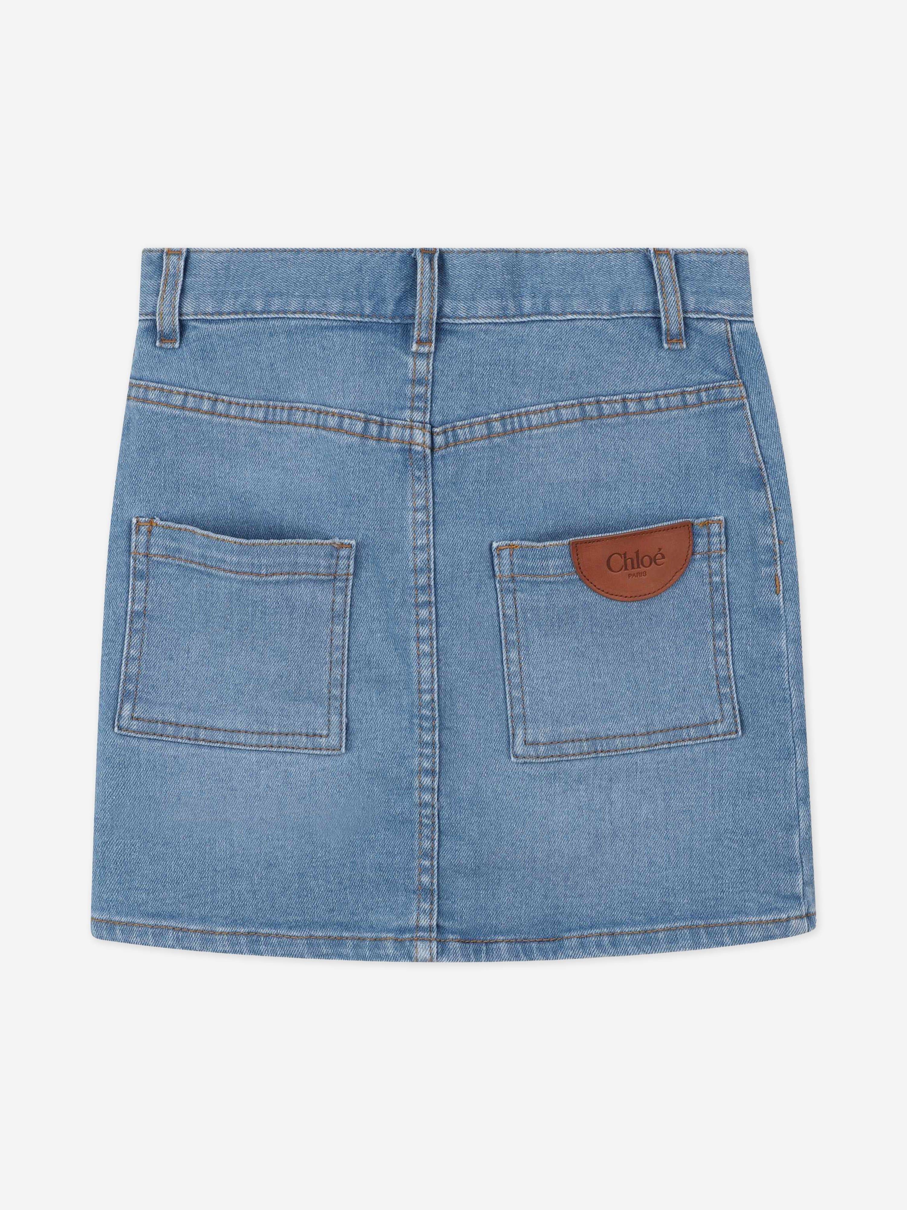 Chlo¨¦ Girls Patch Pocket Denim Skirt in Blue Wiki For Sale