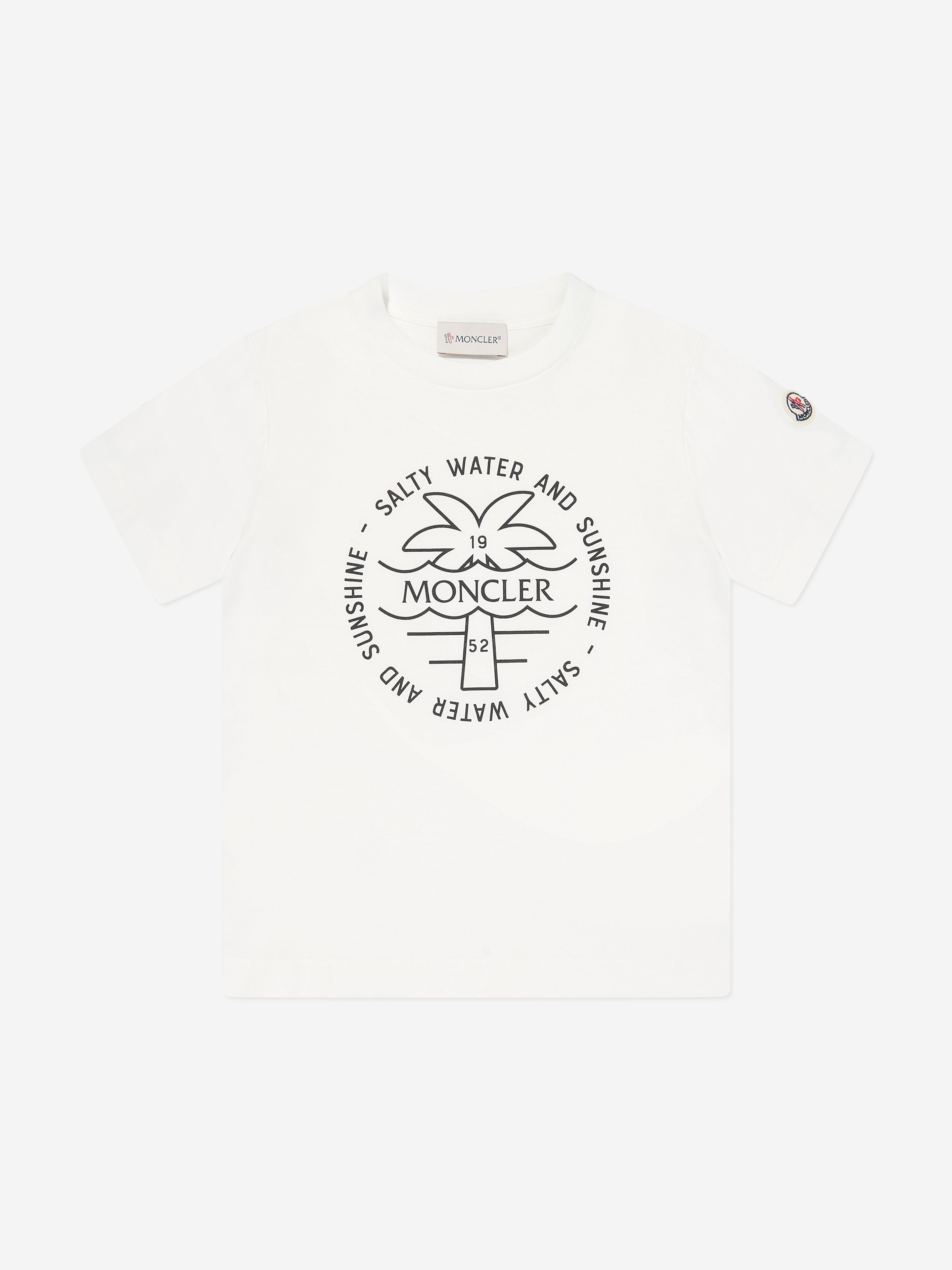 Moncler Enfant Boys Palm Tree Logo T-Shirt in White Cheap With Credit Card