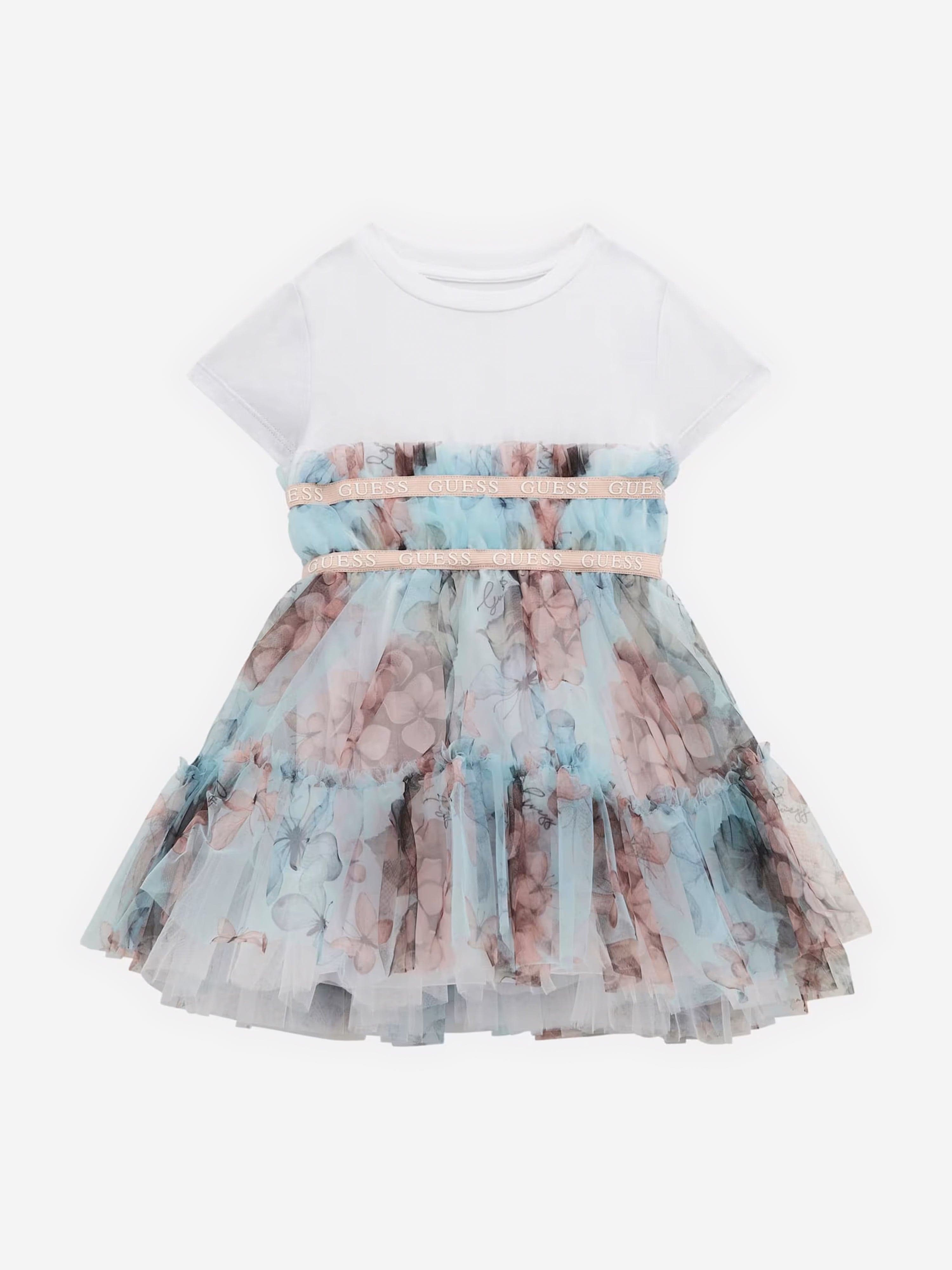 Girls Butterfly Collage Dress in Blue Low Cost