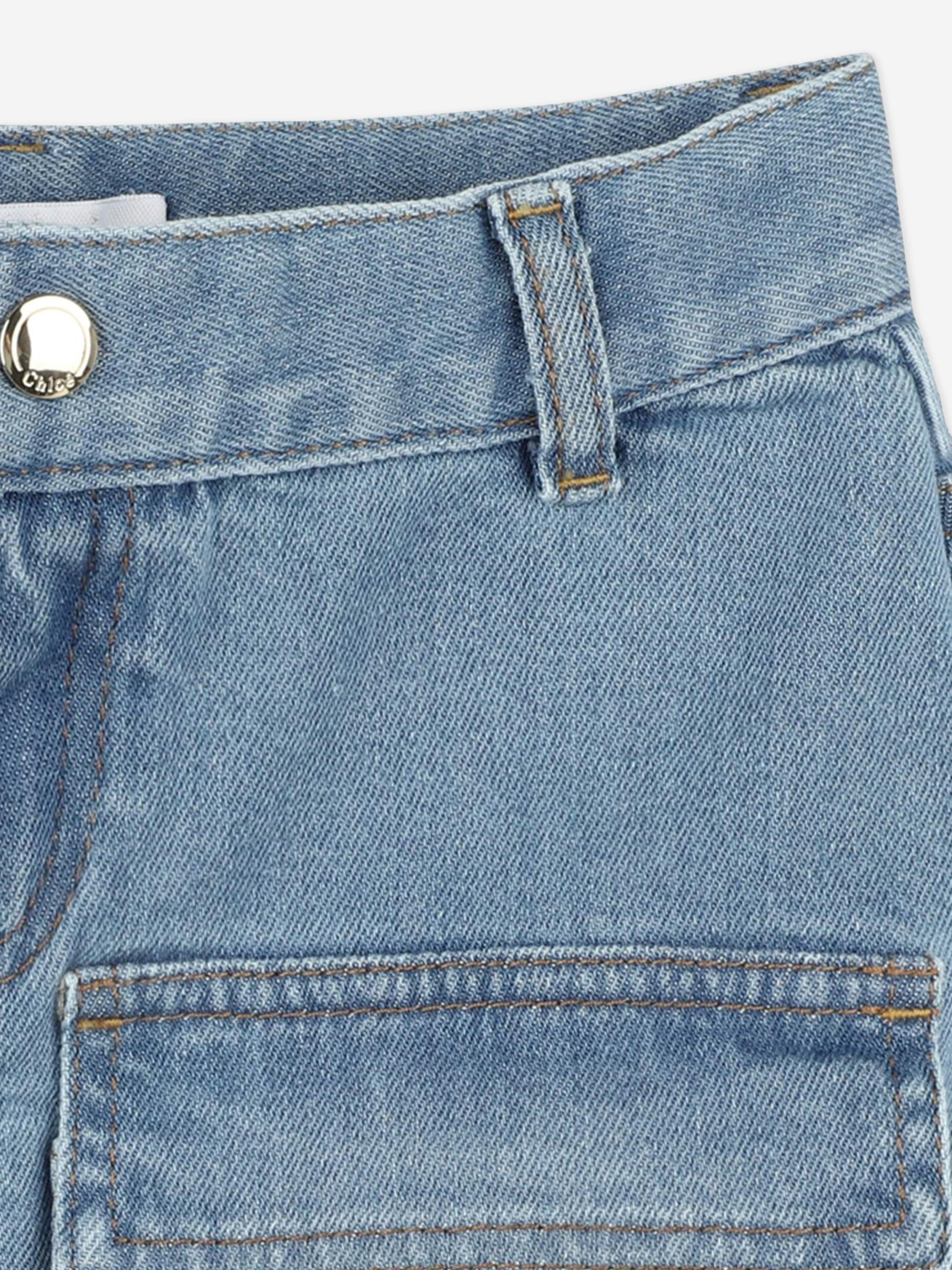 Chlo¨¦ Girls Patch Pocket Denim Skirt in Blue Wiki For Sale