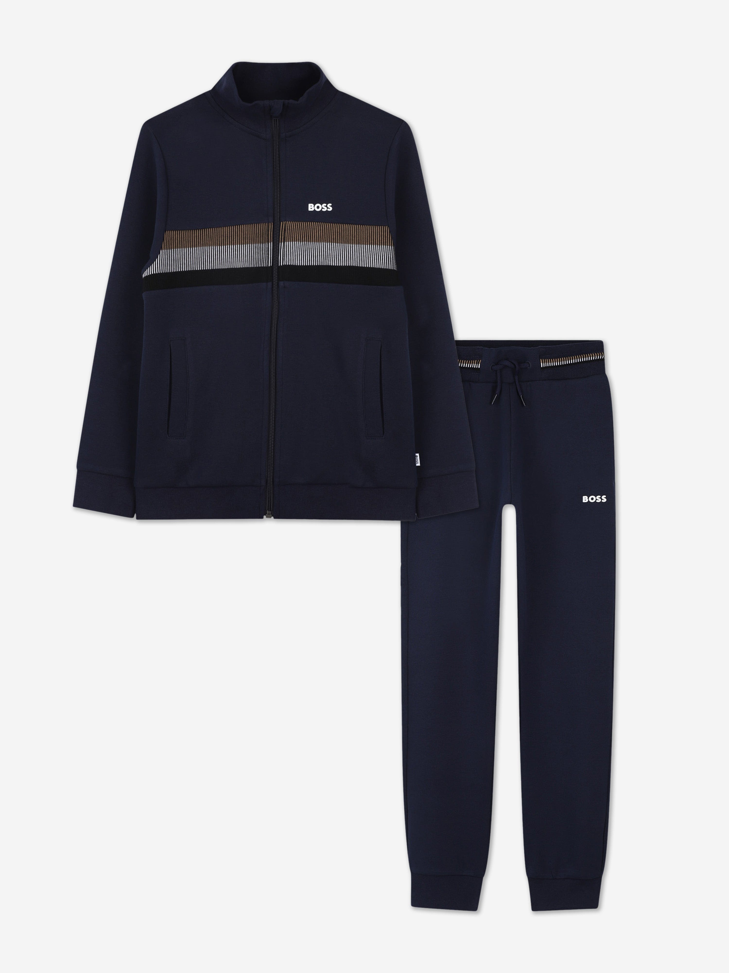BOSS Boys Logo Print Tracksuit in Navy Buy Cheap 100% Original
