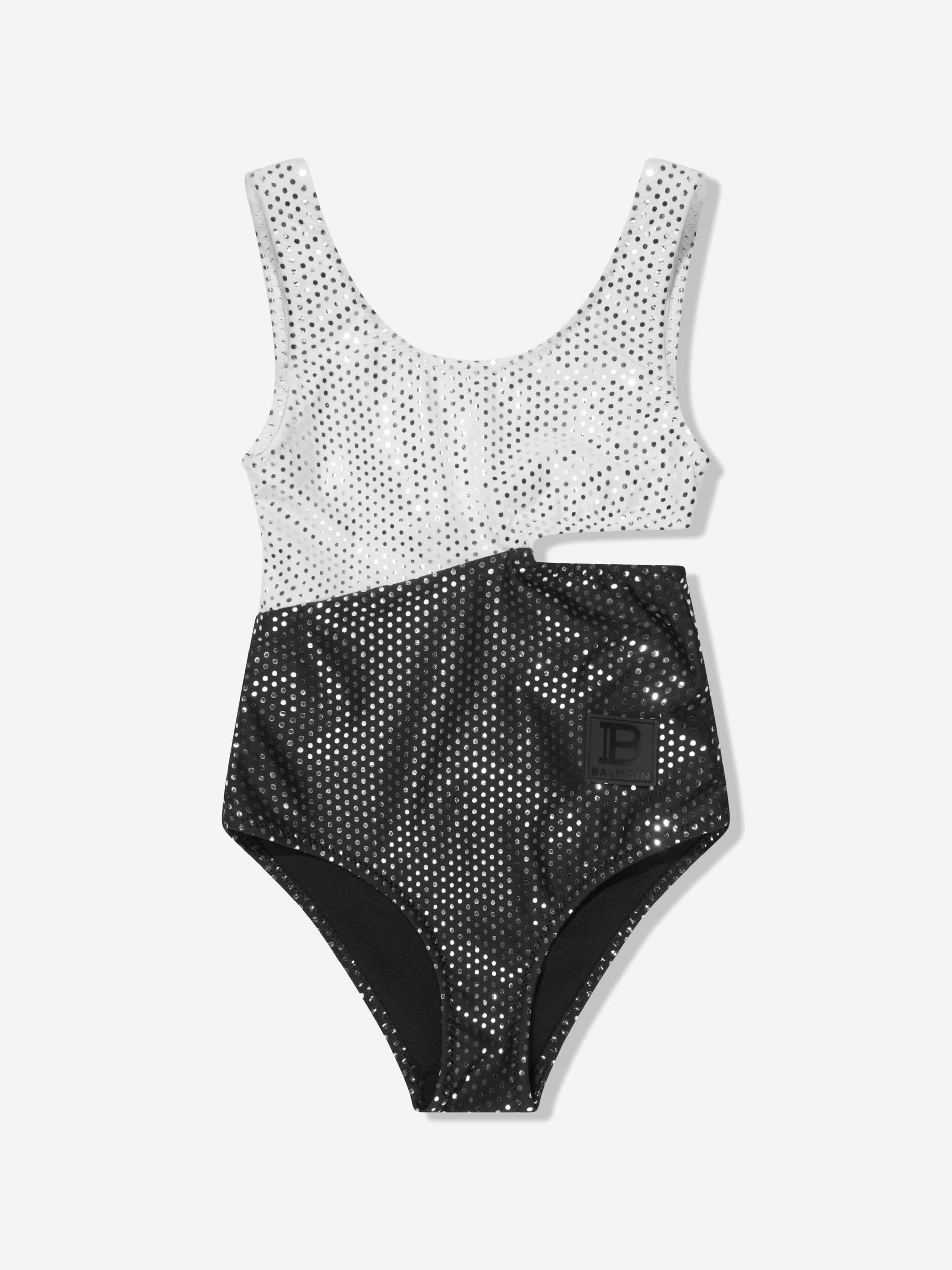 Balmain Girls Logo Swimsuit in White Cheap Best Store To Get