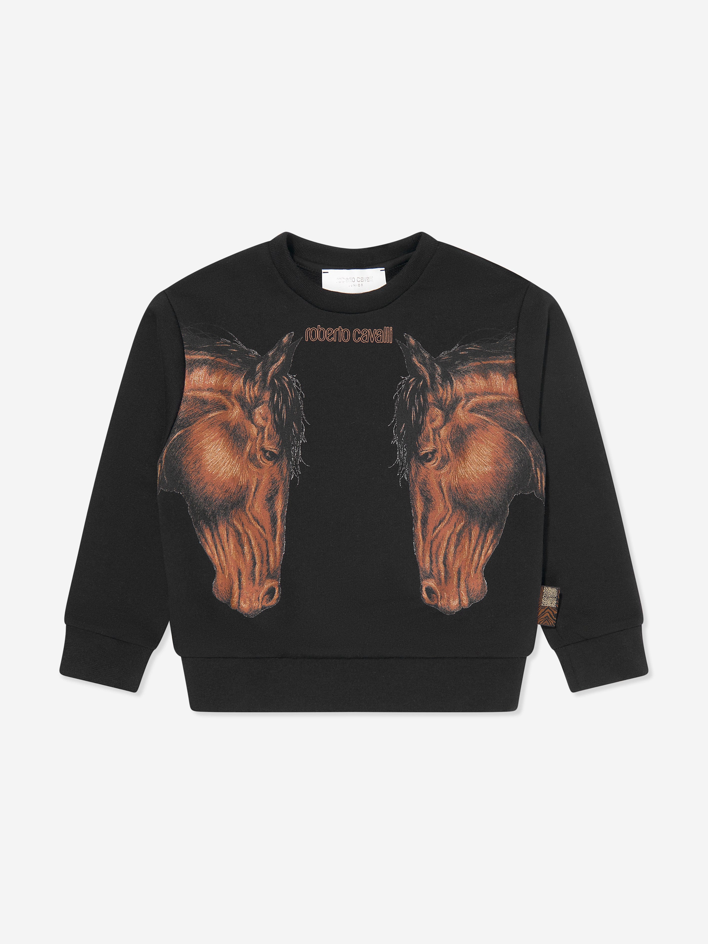 Roberto Cavalli Boys Horses Sweatshirt in Black For Sale Cheap Pice