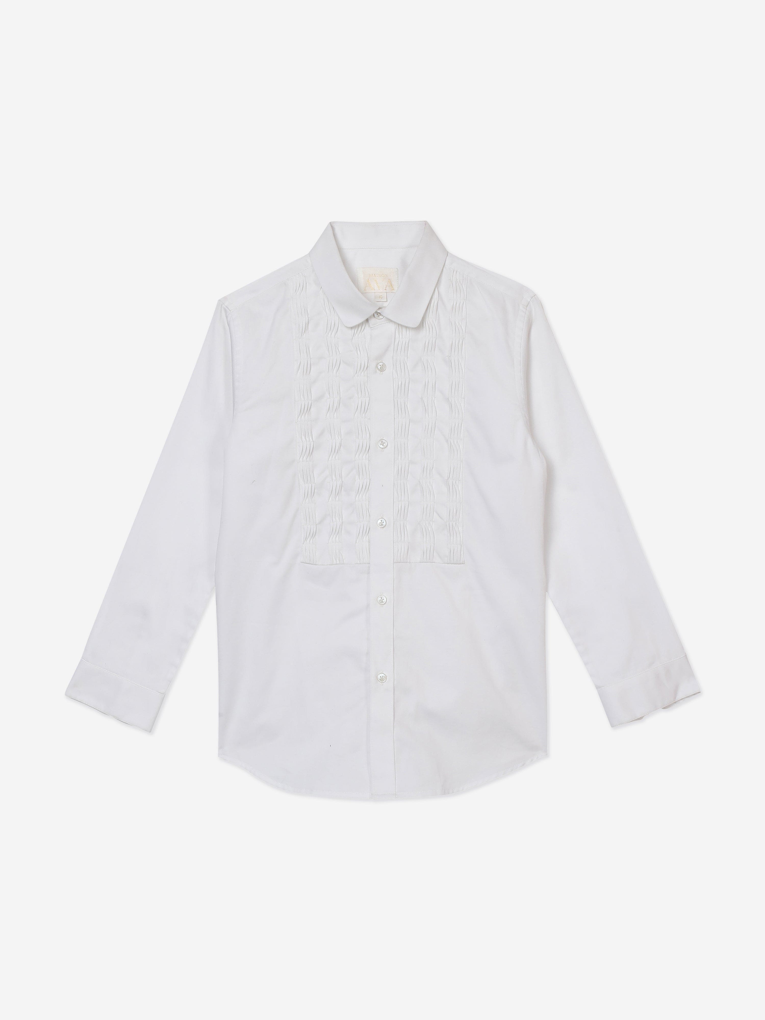 Maison Ava Boys Embroidered Tristan Shirt in White Best Wholesale