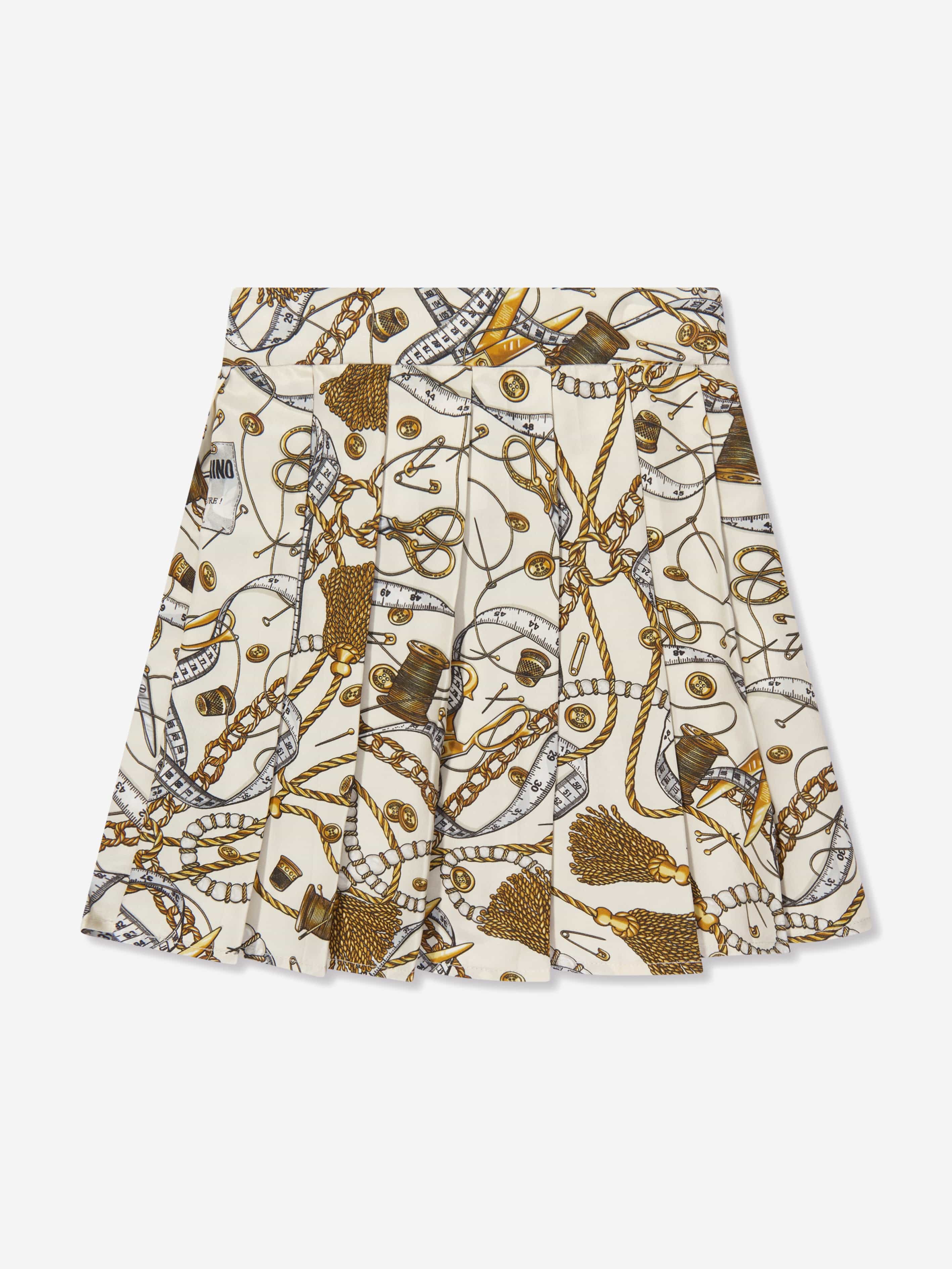 Moschino Girls Pleated Chains Skirt in Ivory Official