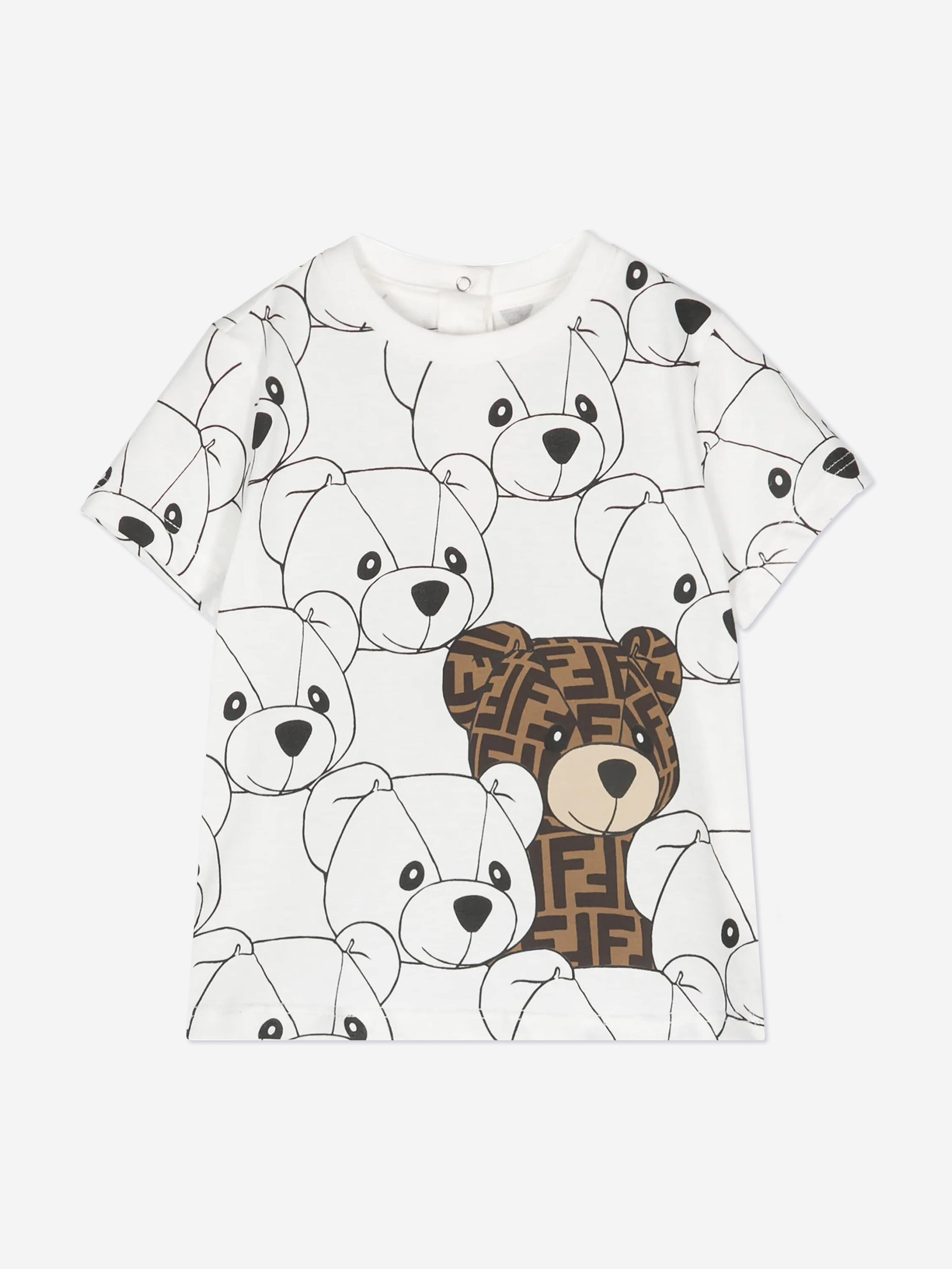 Fendi Baby FF Logo Teddy Bear T-Shirt in White Cheap Sale From China