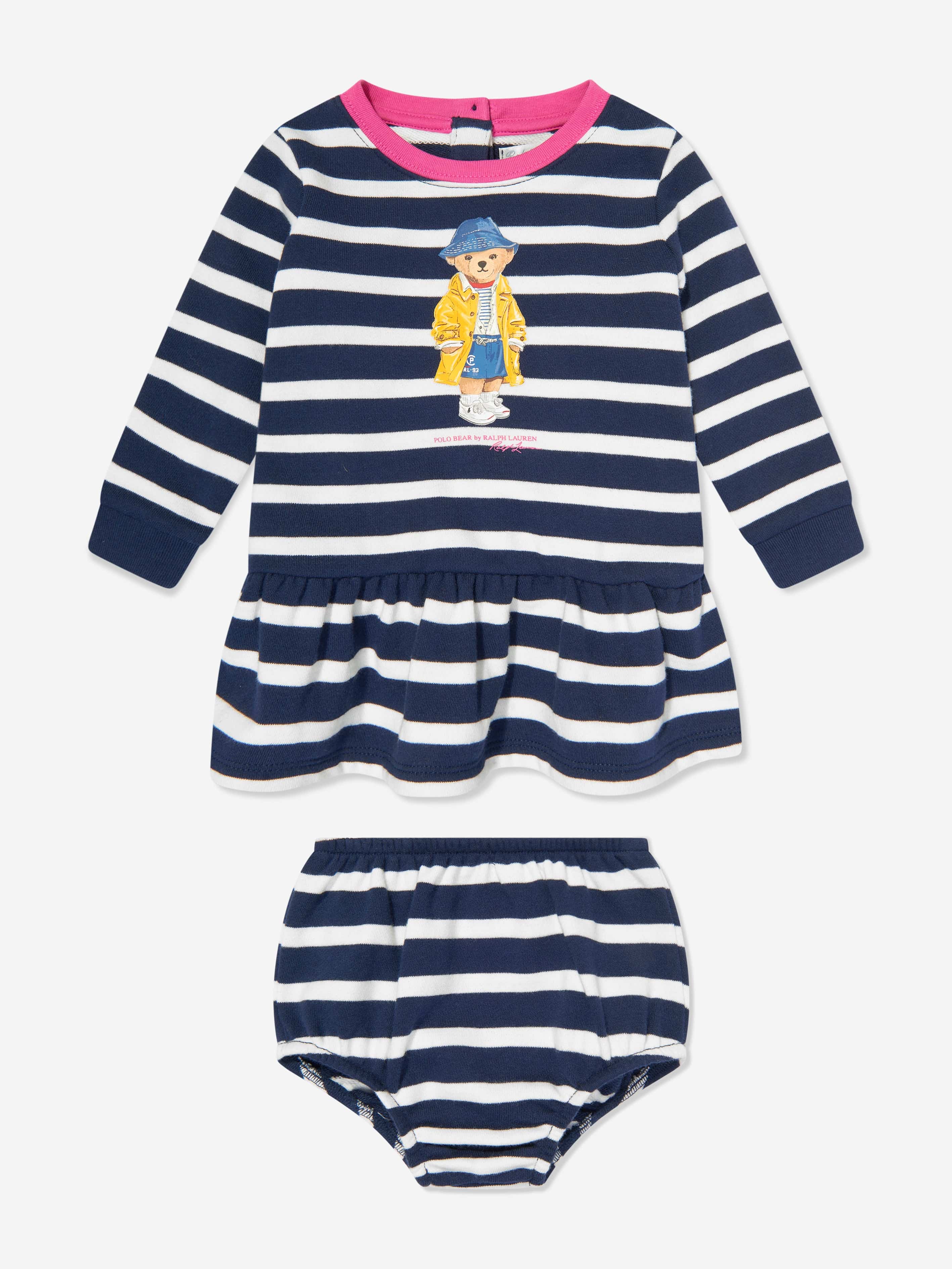 Baby Girls Striped Polo Bear Dress in Navy Real Cheap Online