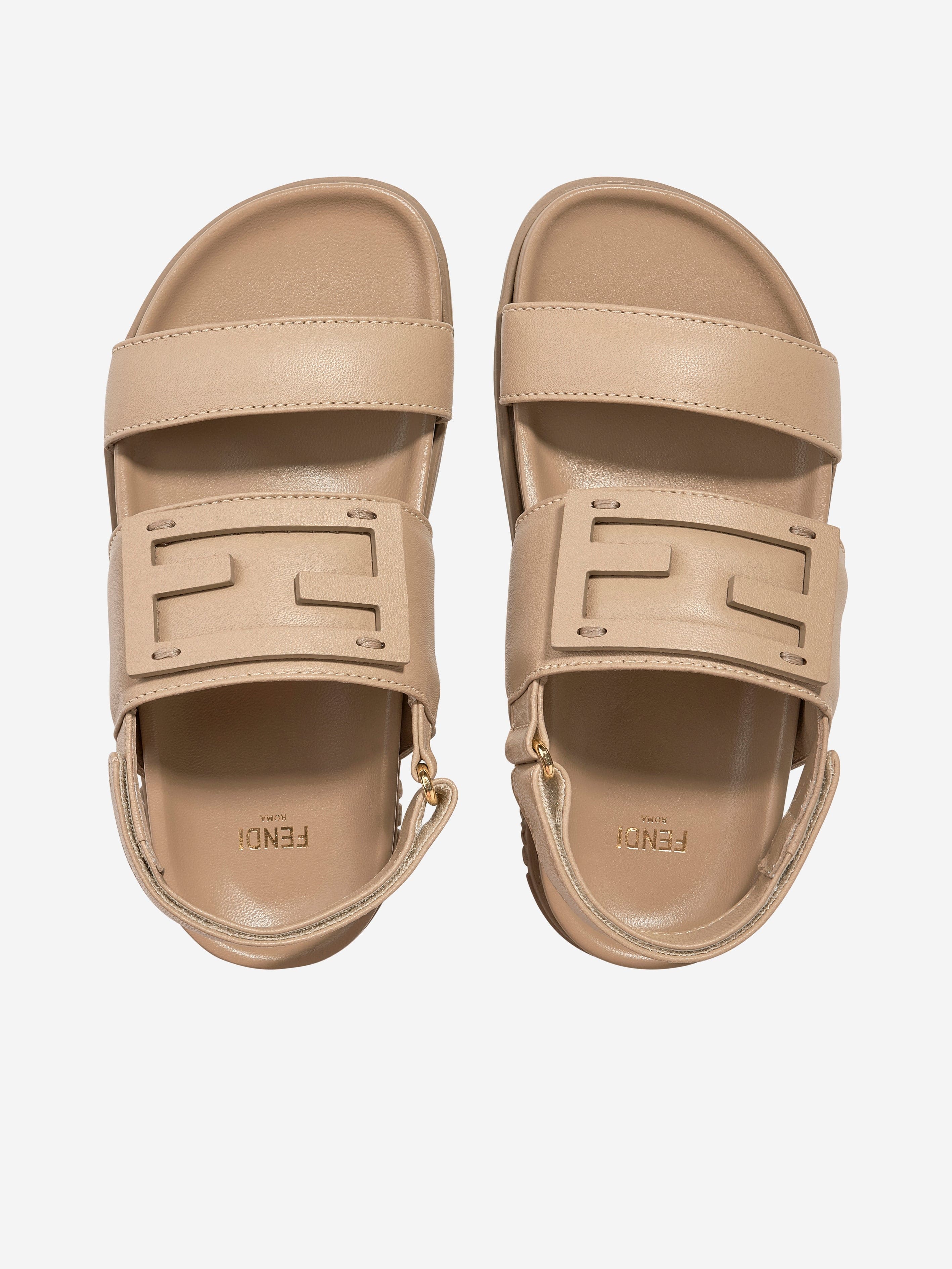 Fendi Kids FF Logo Sandals in Beige Amazing Pice