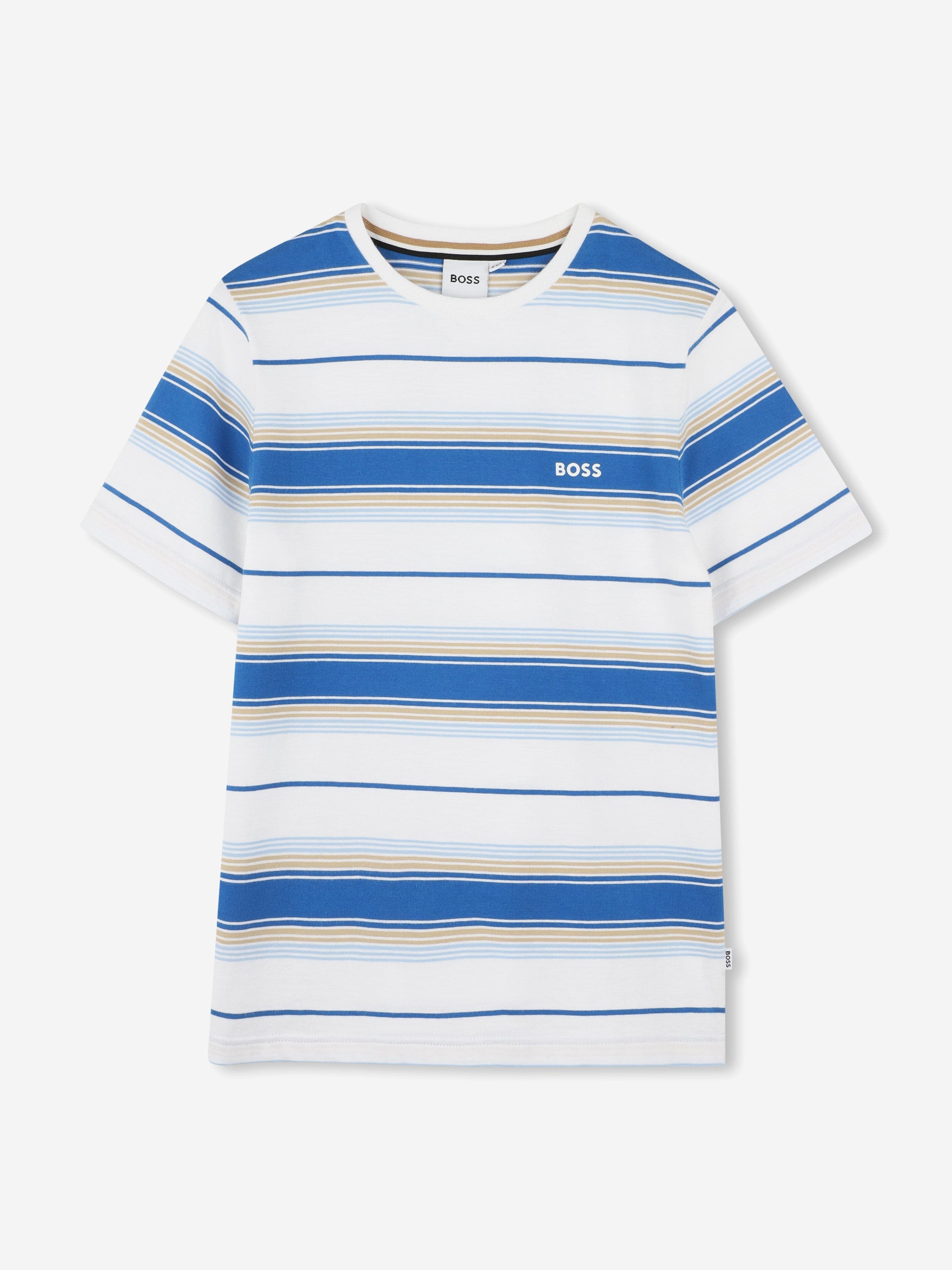 BOSS Boys Striped Logo T-Shirt in Blue Sale Low Pice