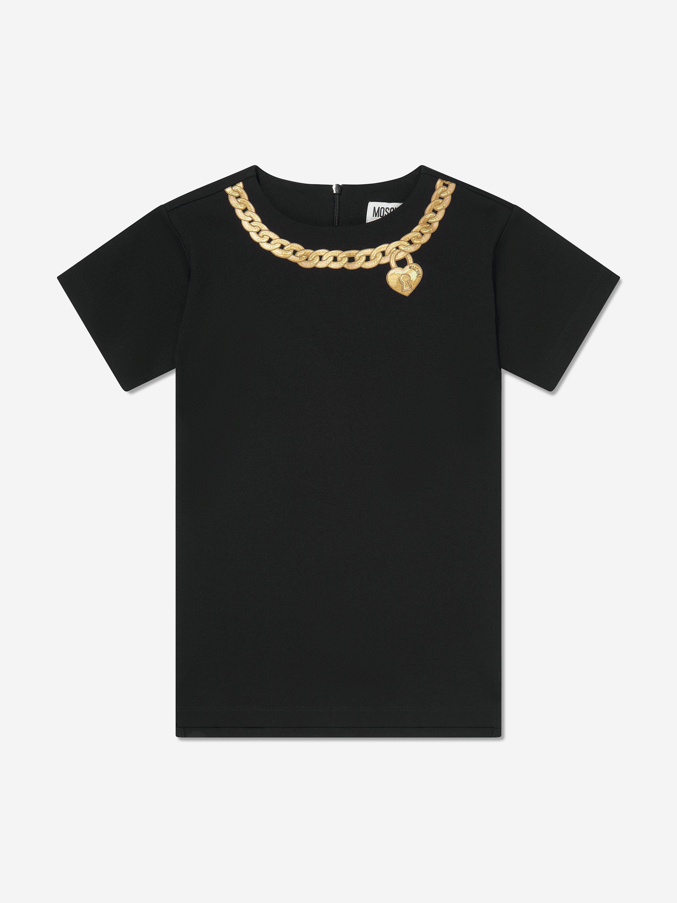 Moschino Girls Necklace Print Dress in Black Outlet Manchester