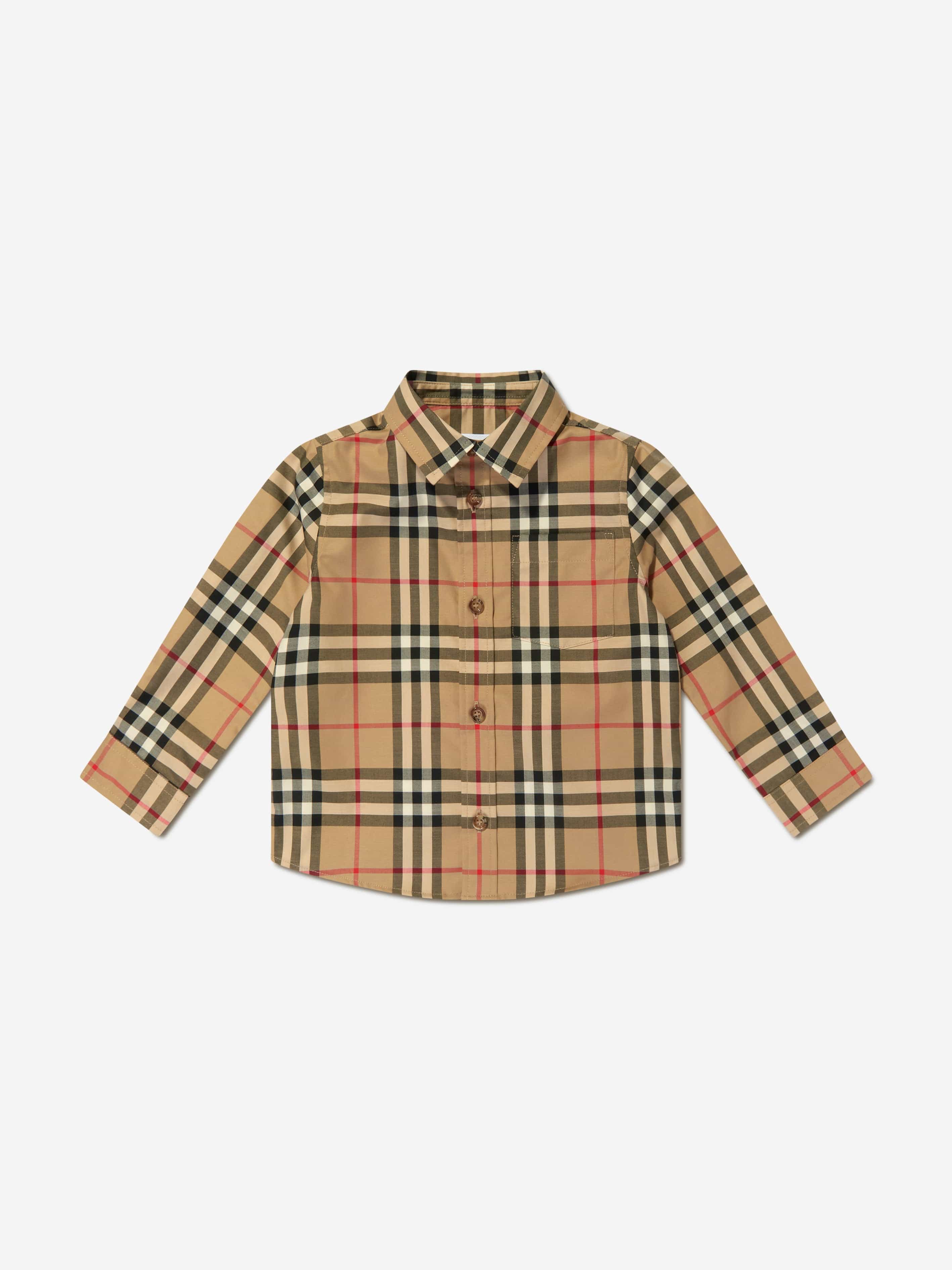 Burberry Baby Boys Owen Long Sleeve Check Shirt in Beige Clearance With Credit Card