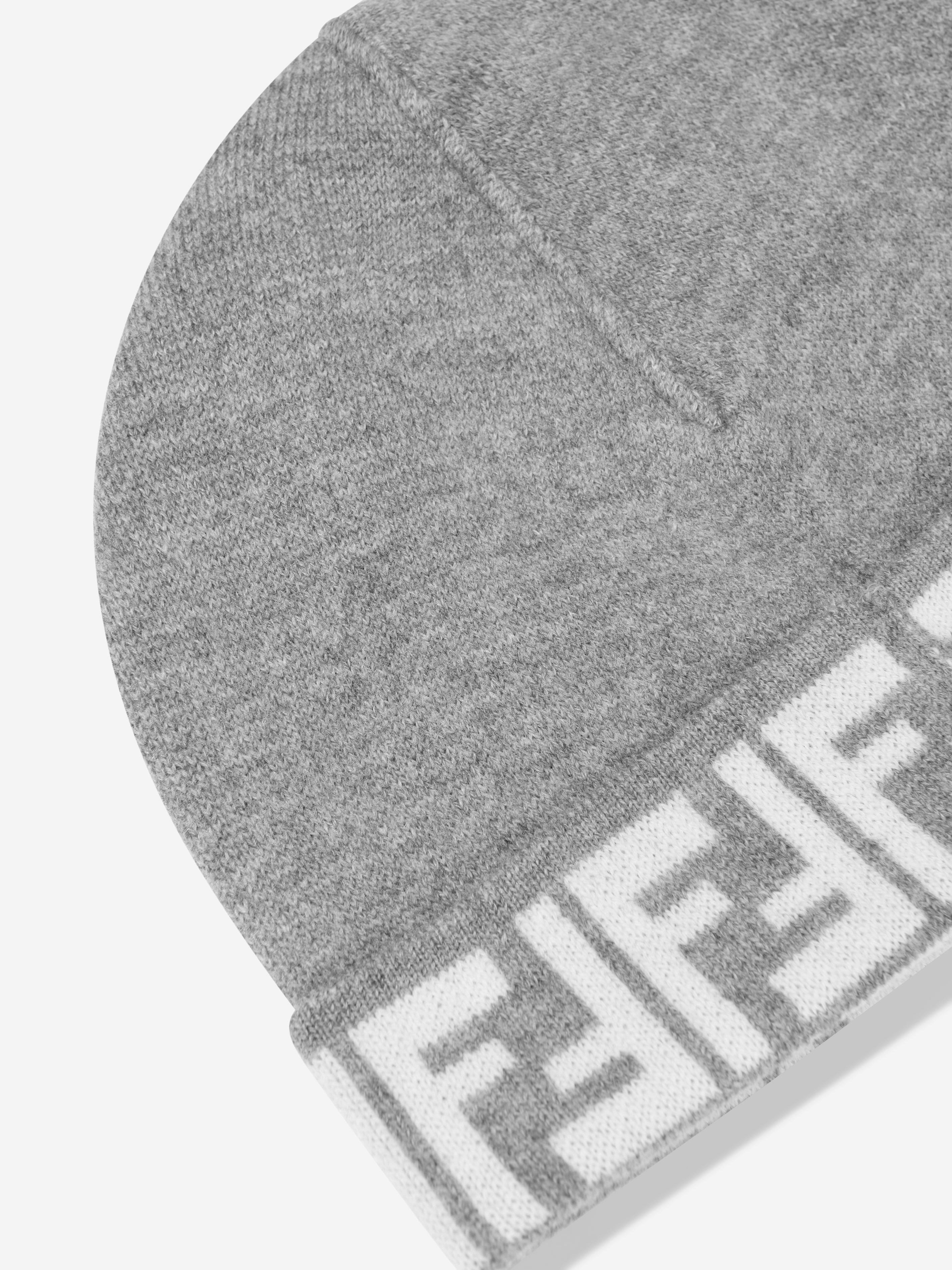 Fendi Kids FF Logo Reversible Beanie in Grey Discount High Quality