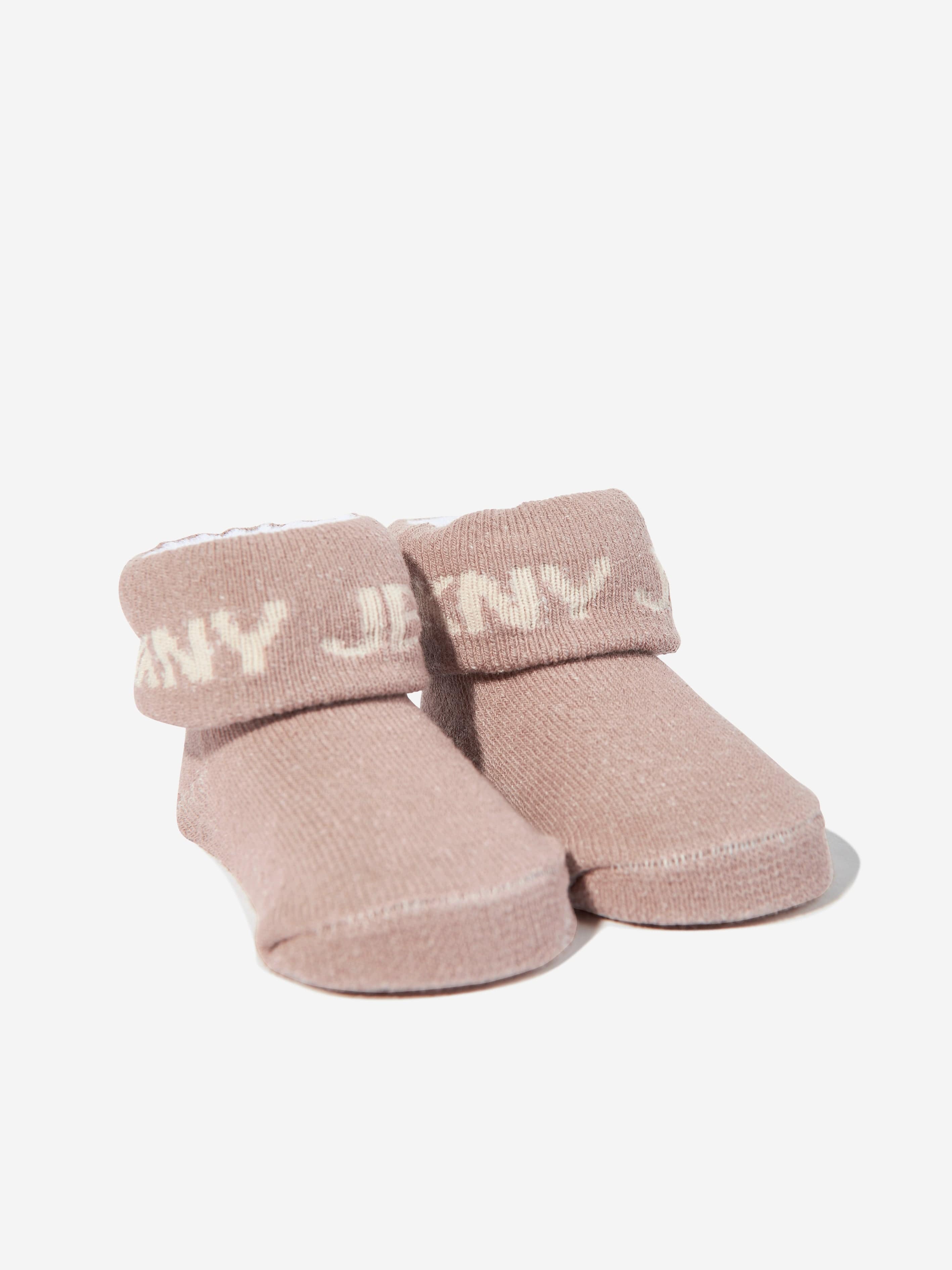 DKNY Baby Pom Pom Knitted Hat and Socks Set in Beige Sale View
