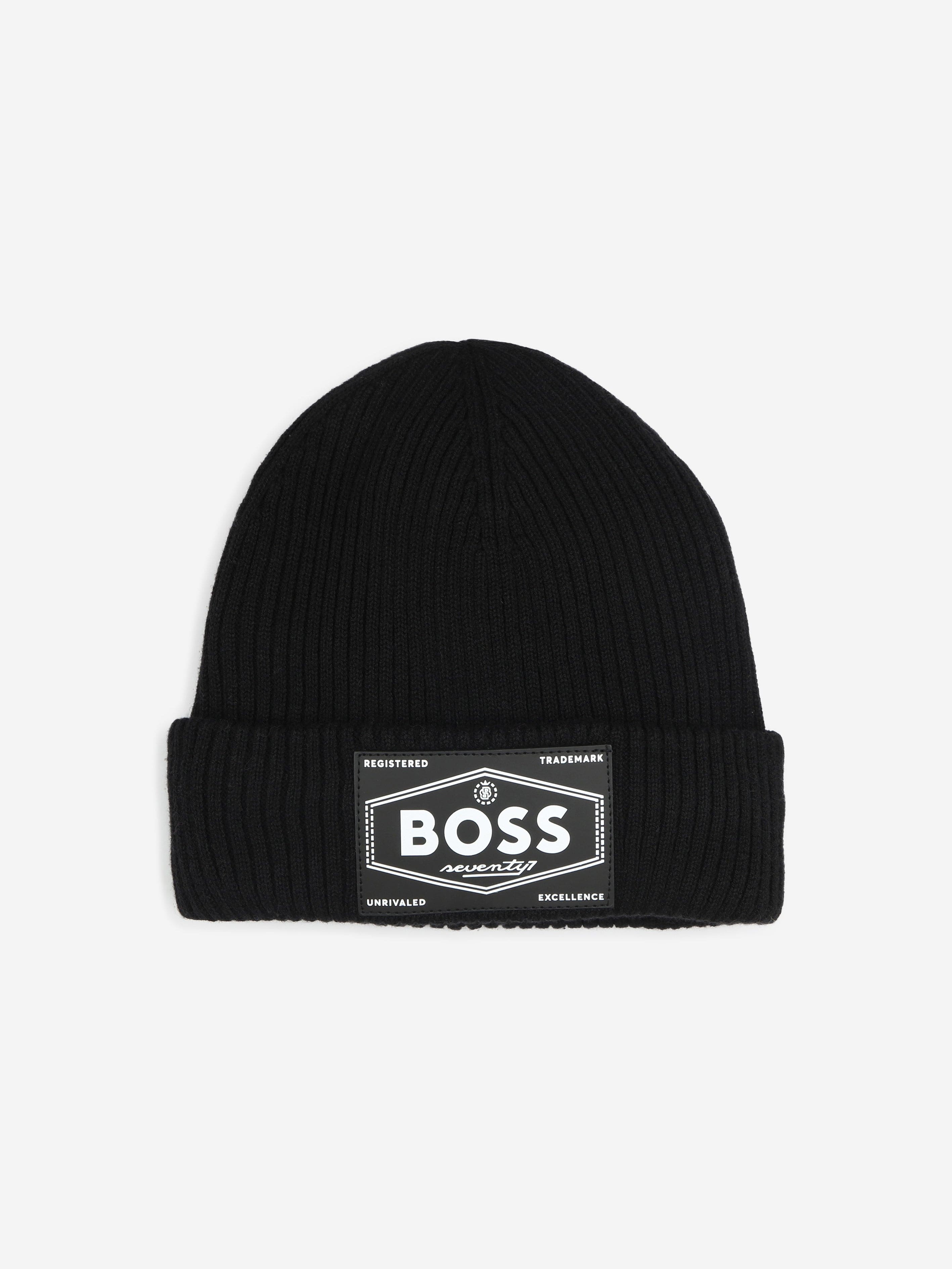 BOSS Boys Logo Beanie Hat in Black Fake Cheap Online