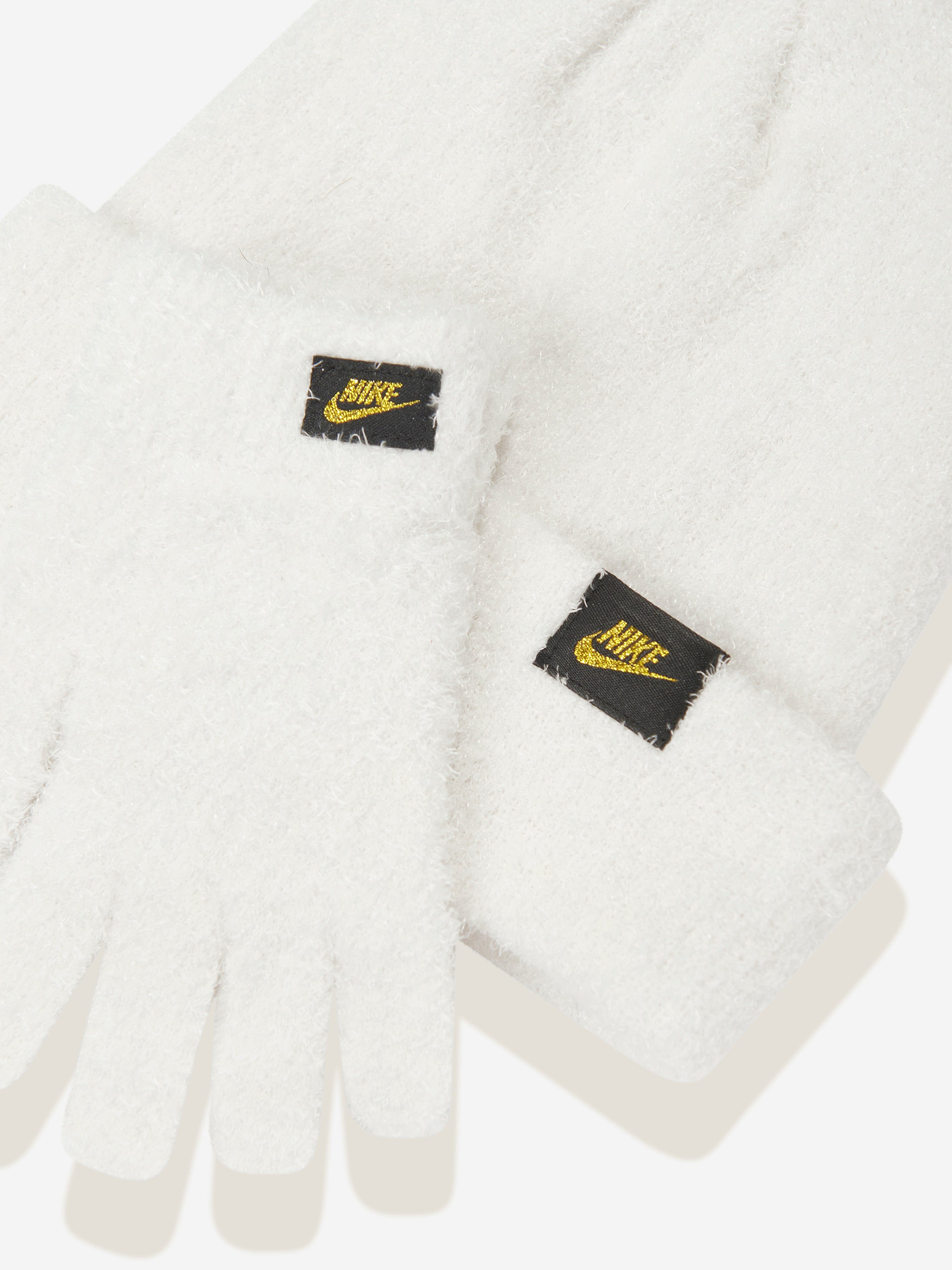 Kids Plush Beanie and Glove Set in White For Nice