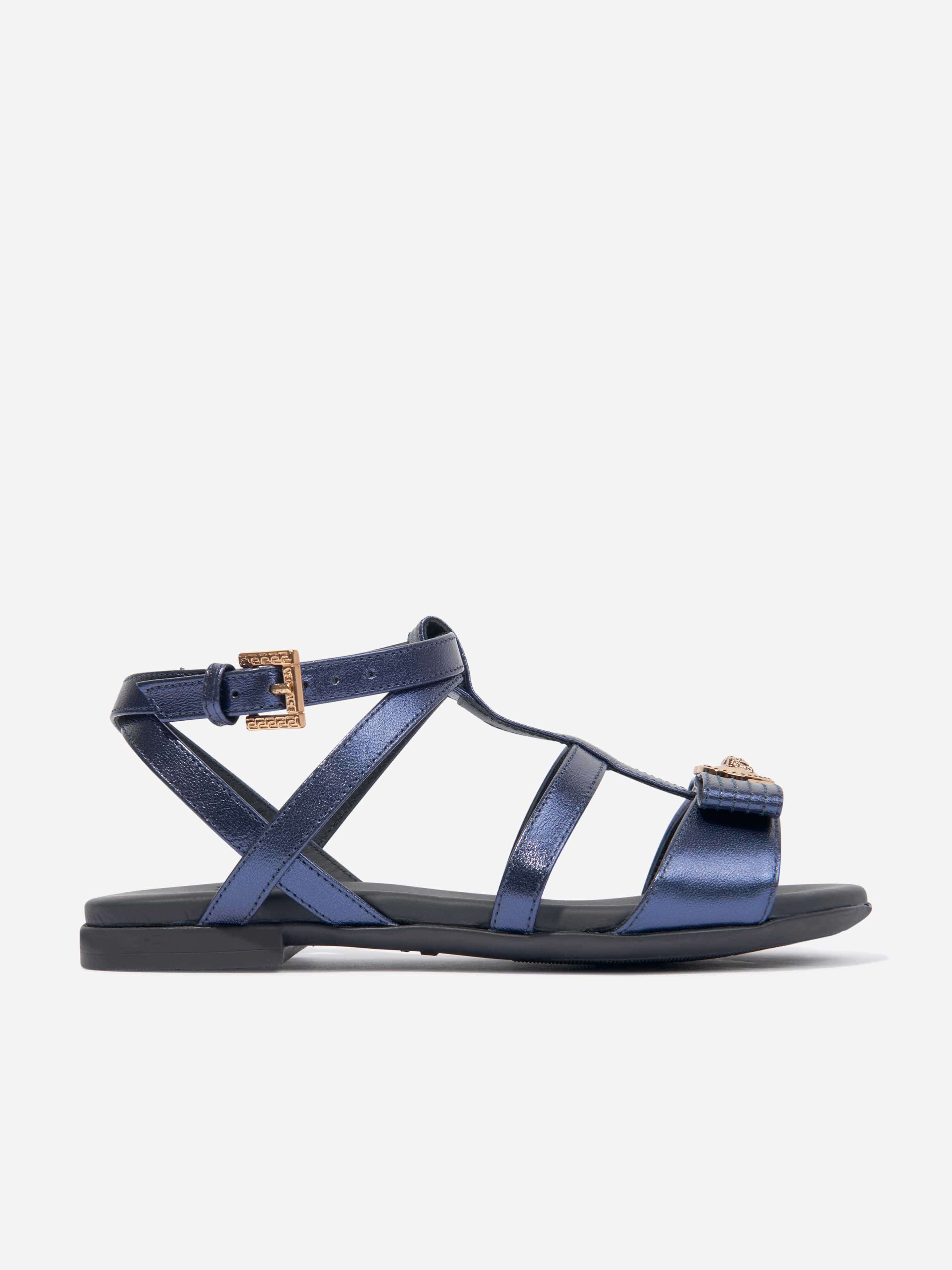 Versace Girls Medusa Heart Sandals in Navy For Sale